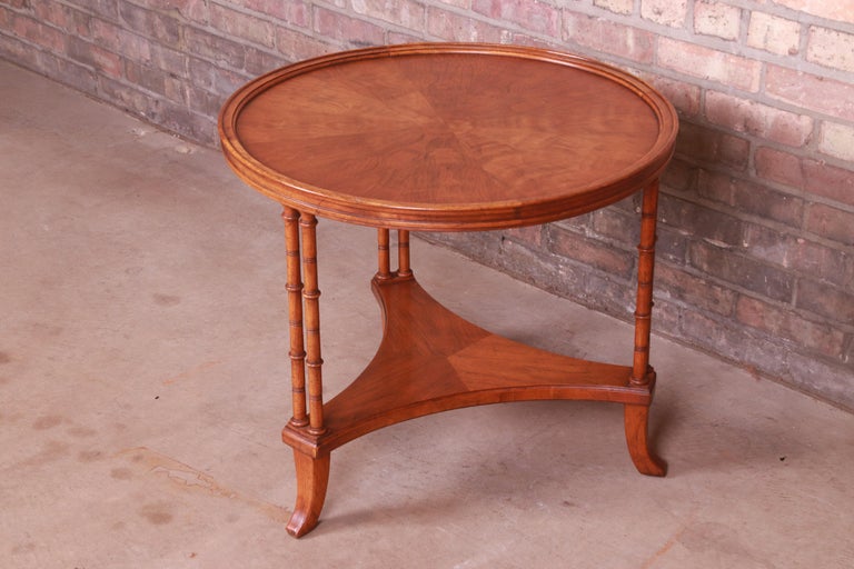 Baker Furniture Hollywood Regency Walnut Faux Bamboo Tea Table For Sale 5