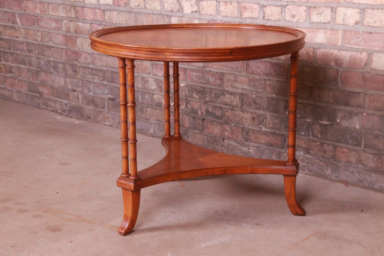 Baker Furniture Hollywood Regency Walnut Faux Bamboo Tea Table For Sale 6