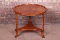 Baker Furniture Hollywood Regency Walnut Faux Bamboo Tea Table