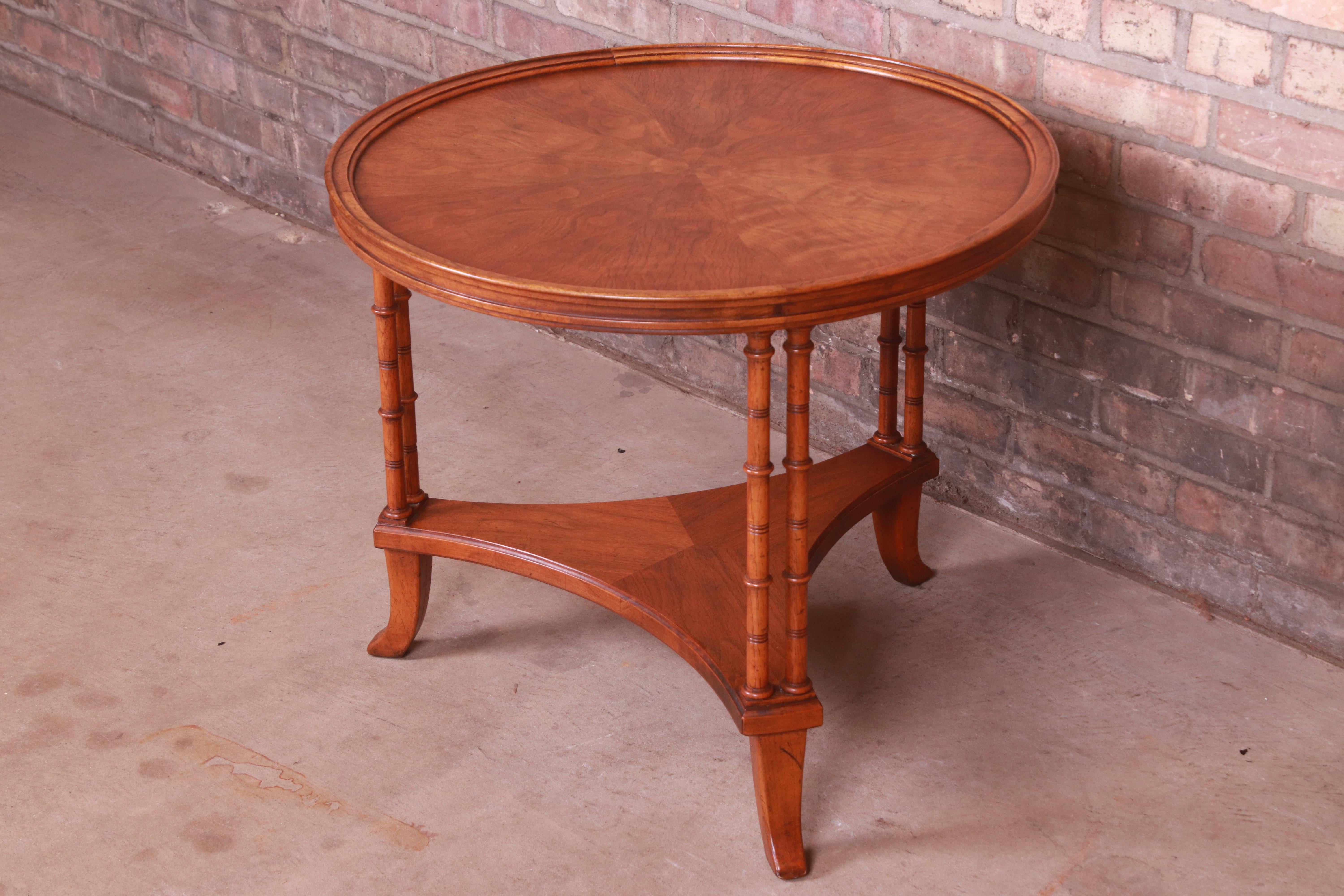 American Baker Furniture Hollywood Regency Walnut Faux Bamboo Tea Table