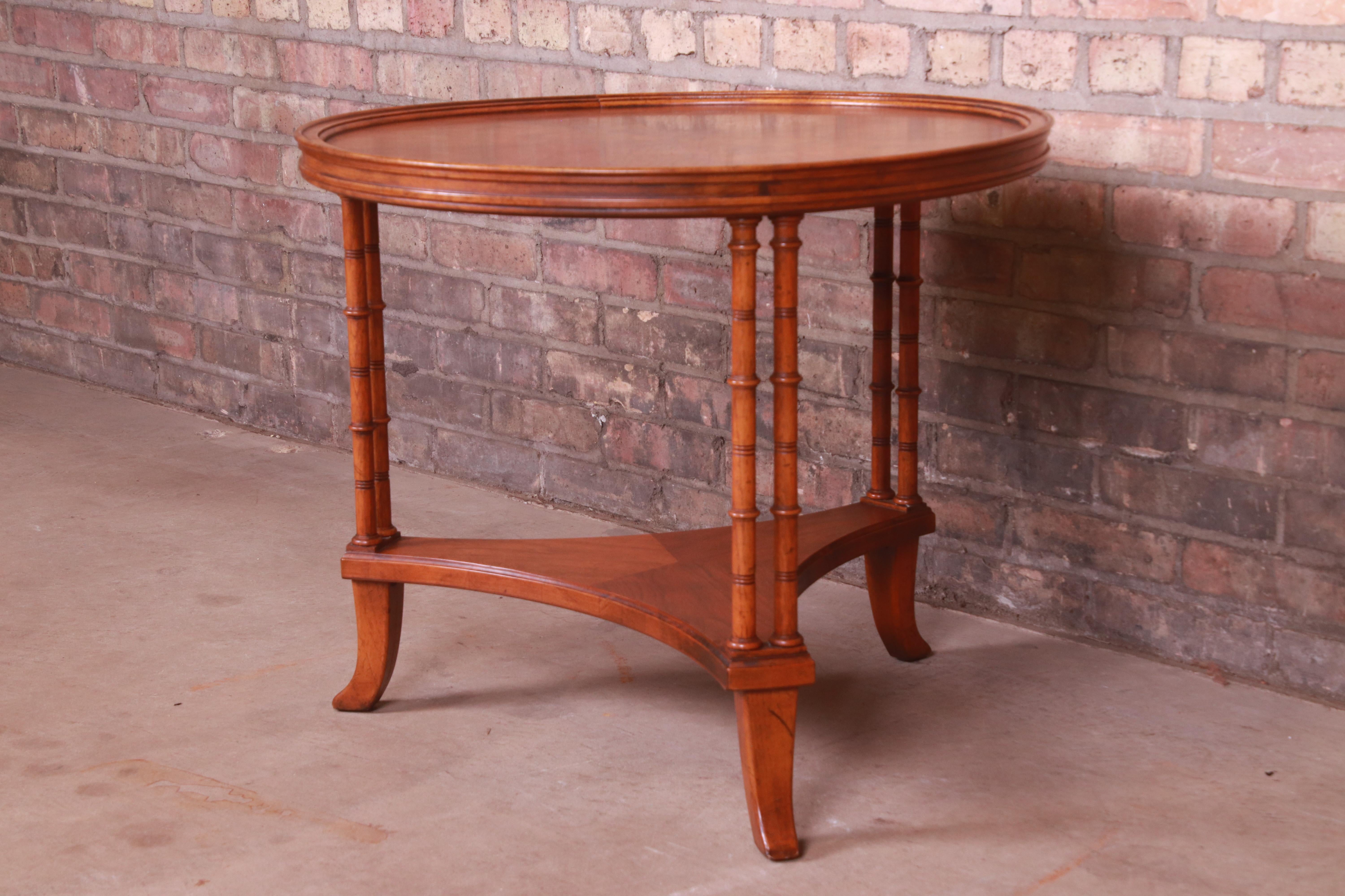 Baker Furniture Hollywood Regency Walnut Faux Bamboo Tea Table In Good Condition In South Bend, IN