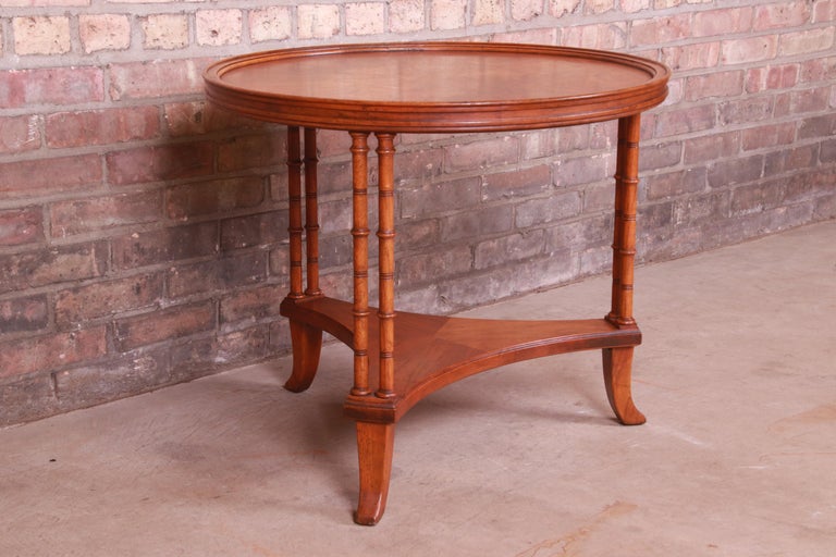 Baker Furniture Hollywood Regency Walnut Faux Bamboo Tea Table For Sale 2