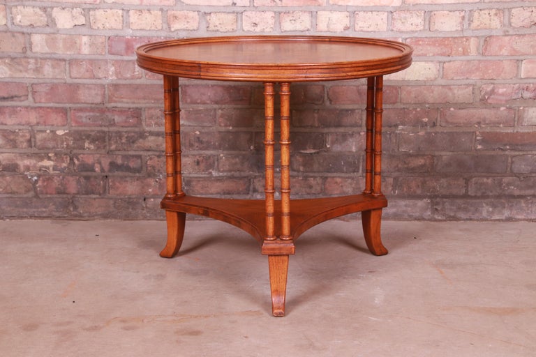 Baker Furniture Hollywood Regency Walnut Faux Bamboo Tea Table For Sale 4