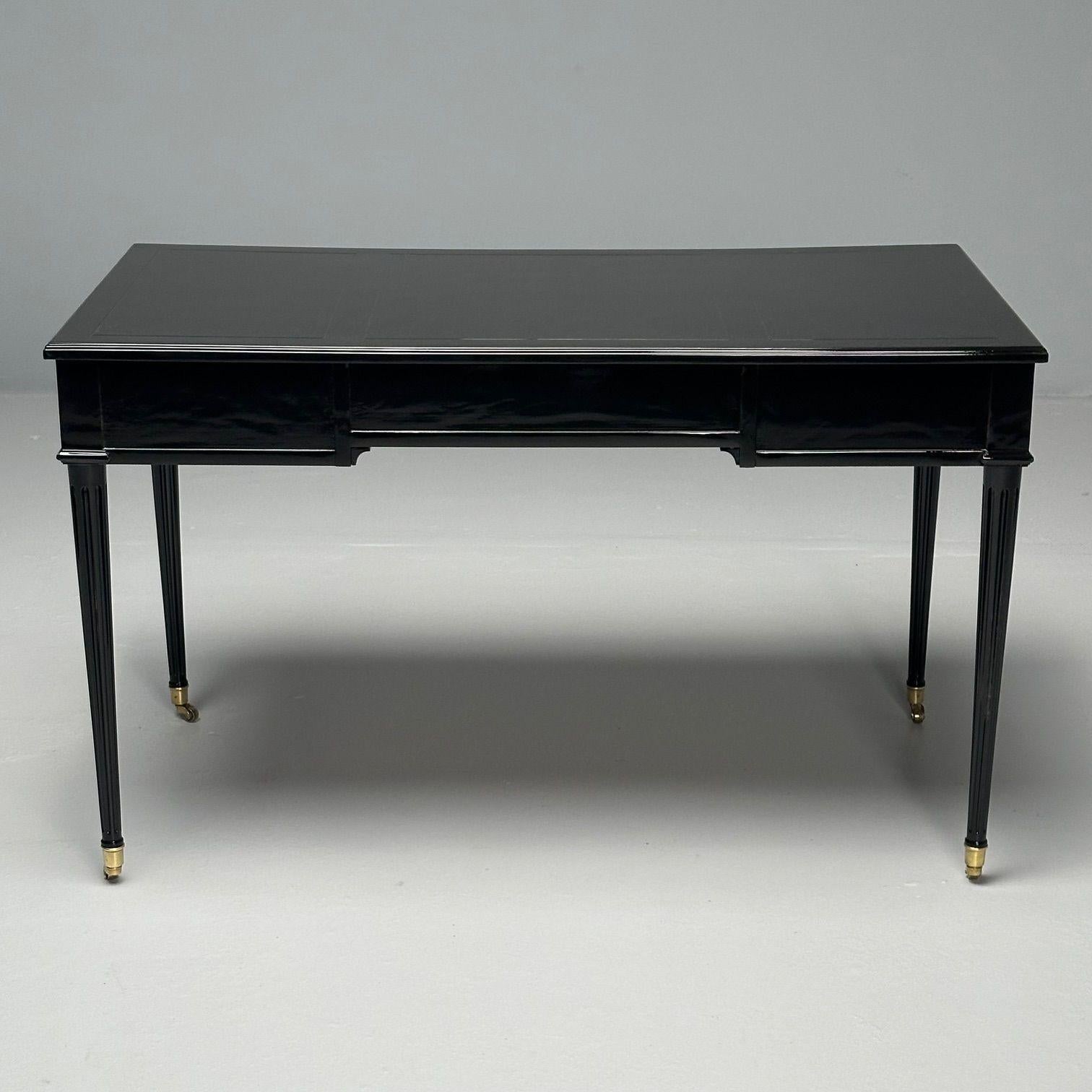 Baker Furniture, Hollywood Regency, Writing Desk, Black Lacquer, Bronze, 1960s In Good Condition In Manhasset, NY
