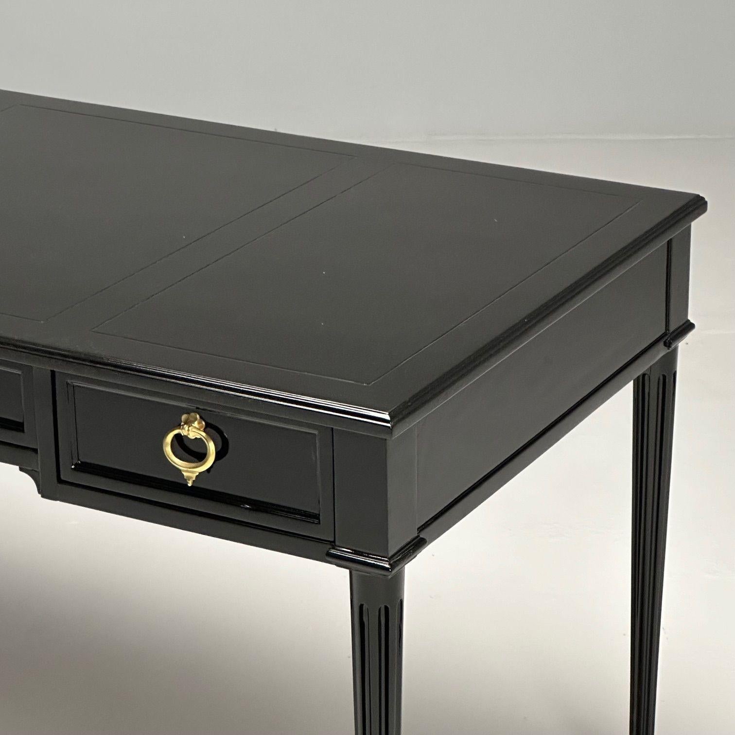 Mid-20th Century Baker Furniture, Hollywood Regency, Writing Desk, Black Lacquer, Bronze, 1960s