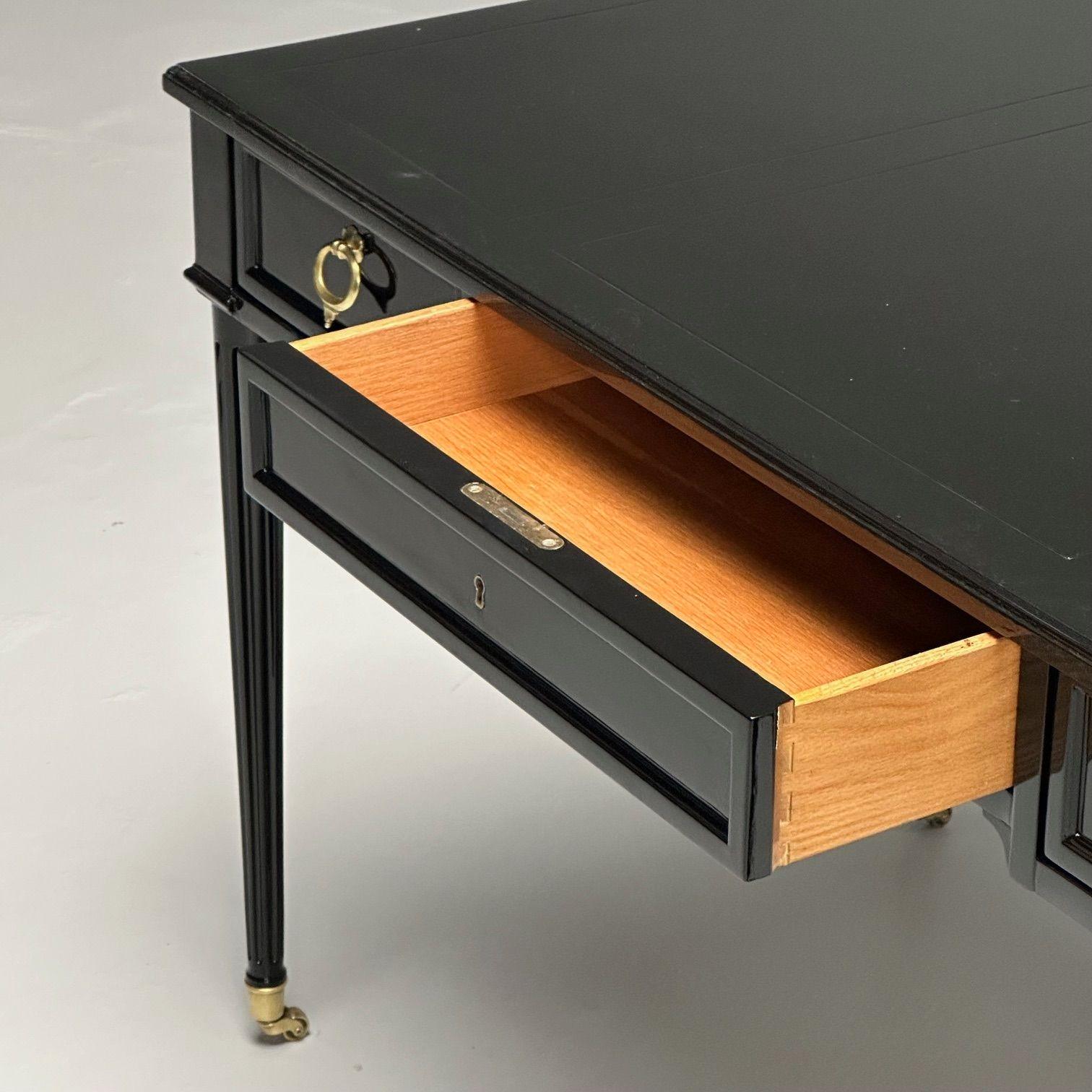 Baker Furniture, Hollywood Regency, Writing Desk, Black Lacquer, Bronze, 1960s 1