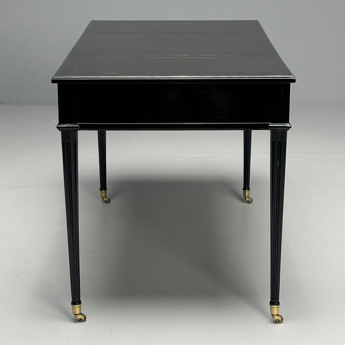 Baker Furniture, Hollywood Regency, Writing Desk, Black Lacquer, Bronze, 1960s 4