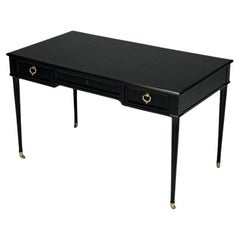 Baker Furniture, Hollywood Regency, Writing Desk, Black Lacquer, Bronze, 1960s