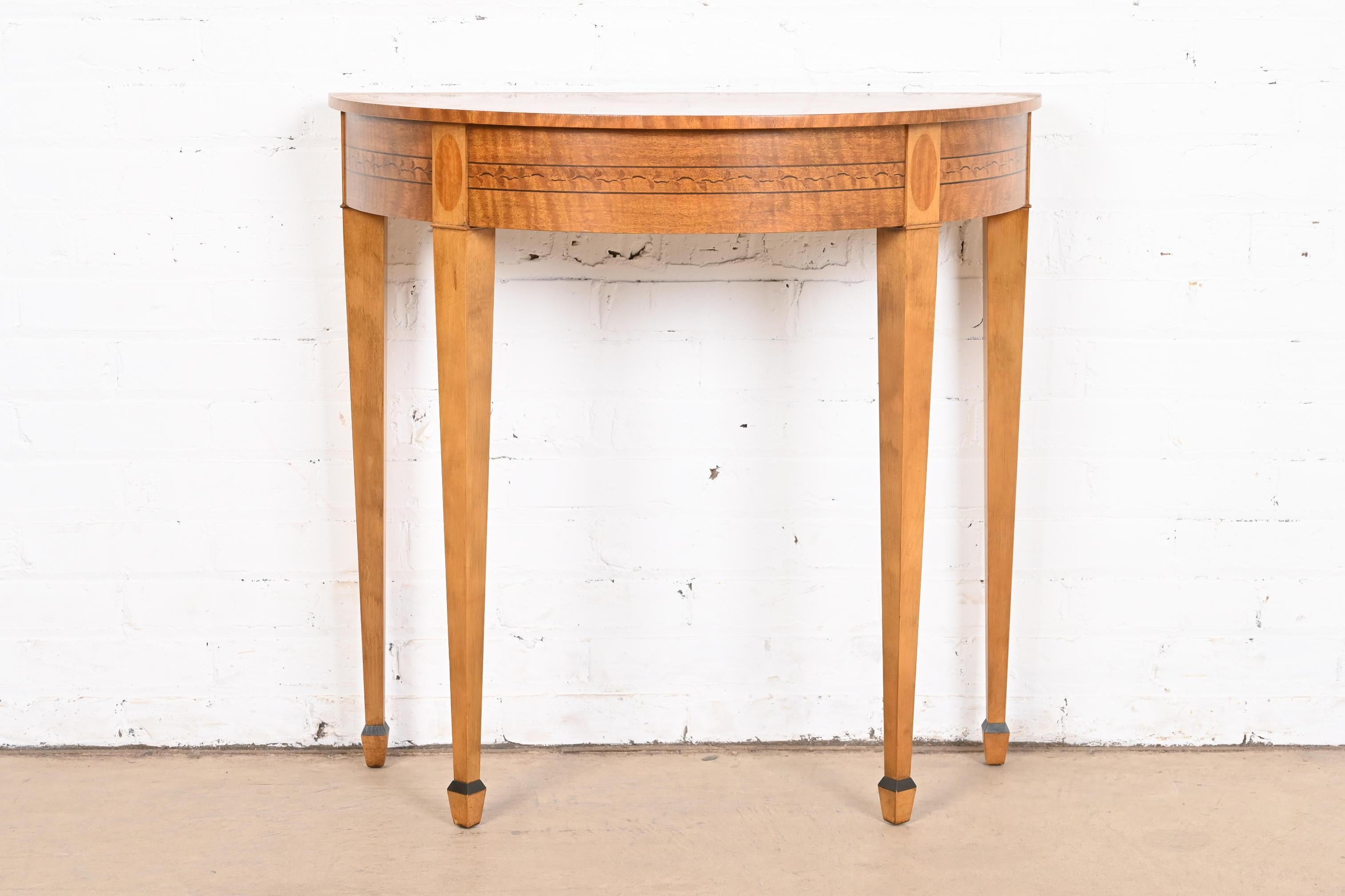 American Baker Furniture Inlaid Mahogany Federal Demilune Console or Entry Table For Sale