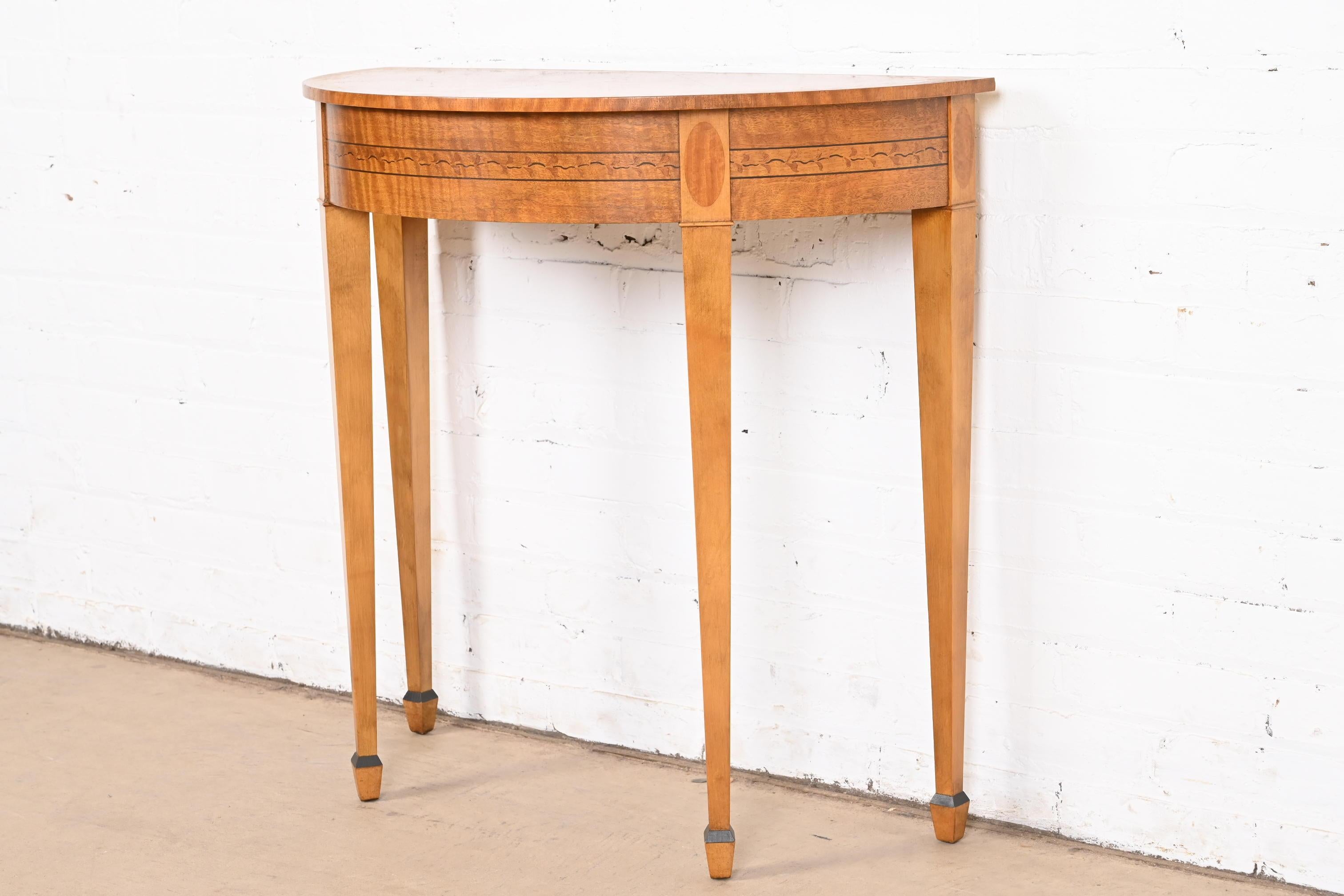 20th Century Baker Furniture Inlaid Mahogany Federal Demilune Console or Entry Table For Sale
