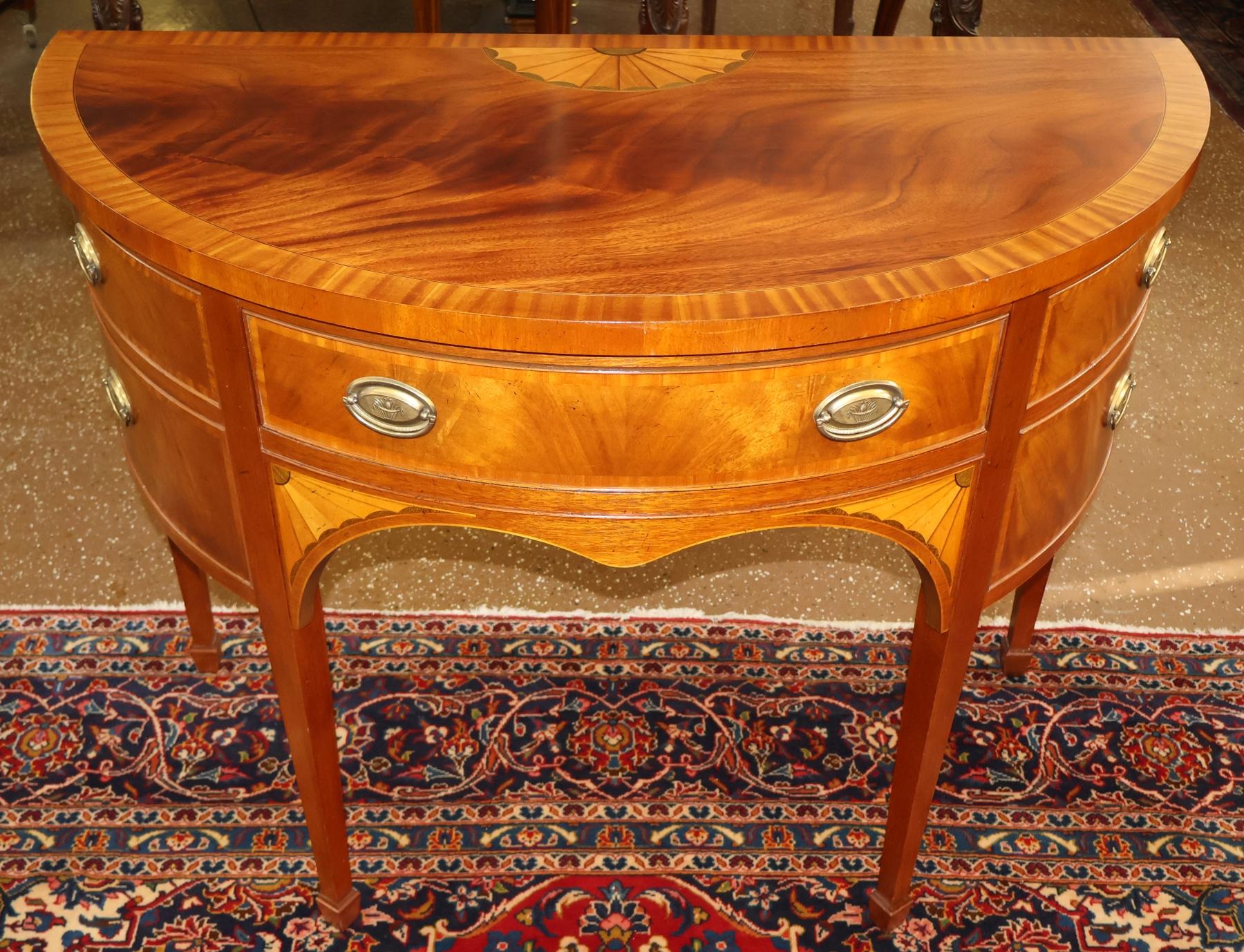 Baker Furniture Inlaid Mahogany Federal Style Demilune Sideboard Buffet Server

Dimensions : 45.25