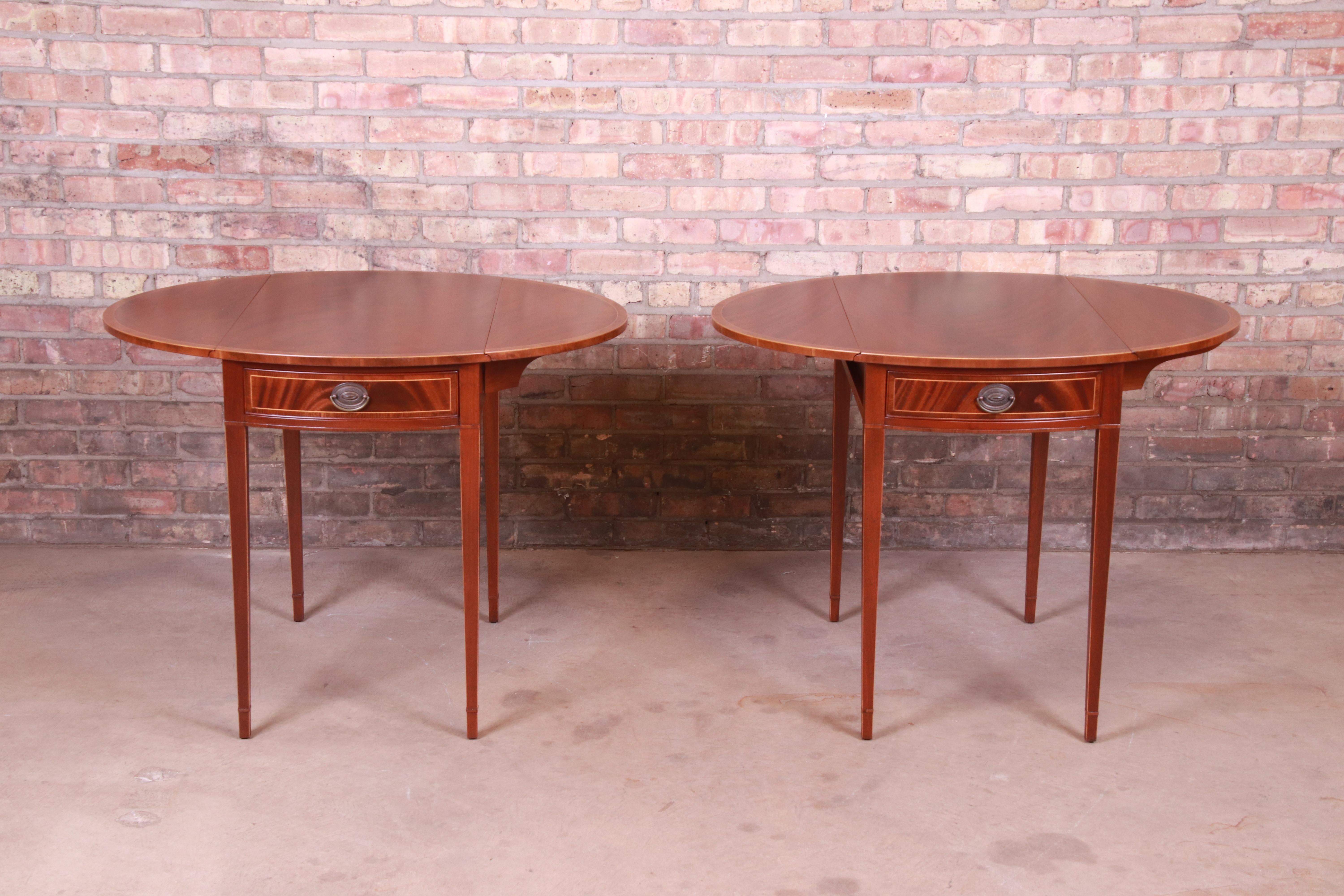 Baker Furniture Inlaid Mahogany Pembroke Tea Tables, Newly Restored 5