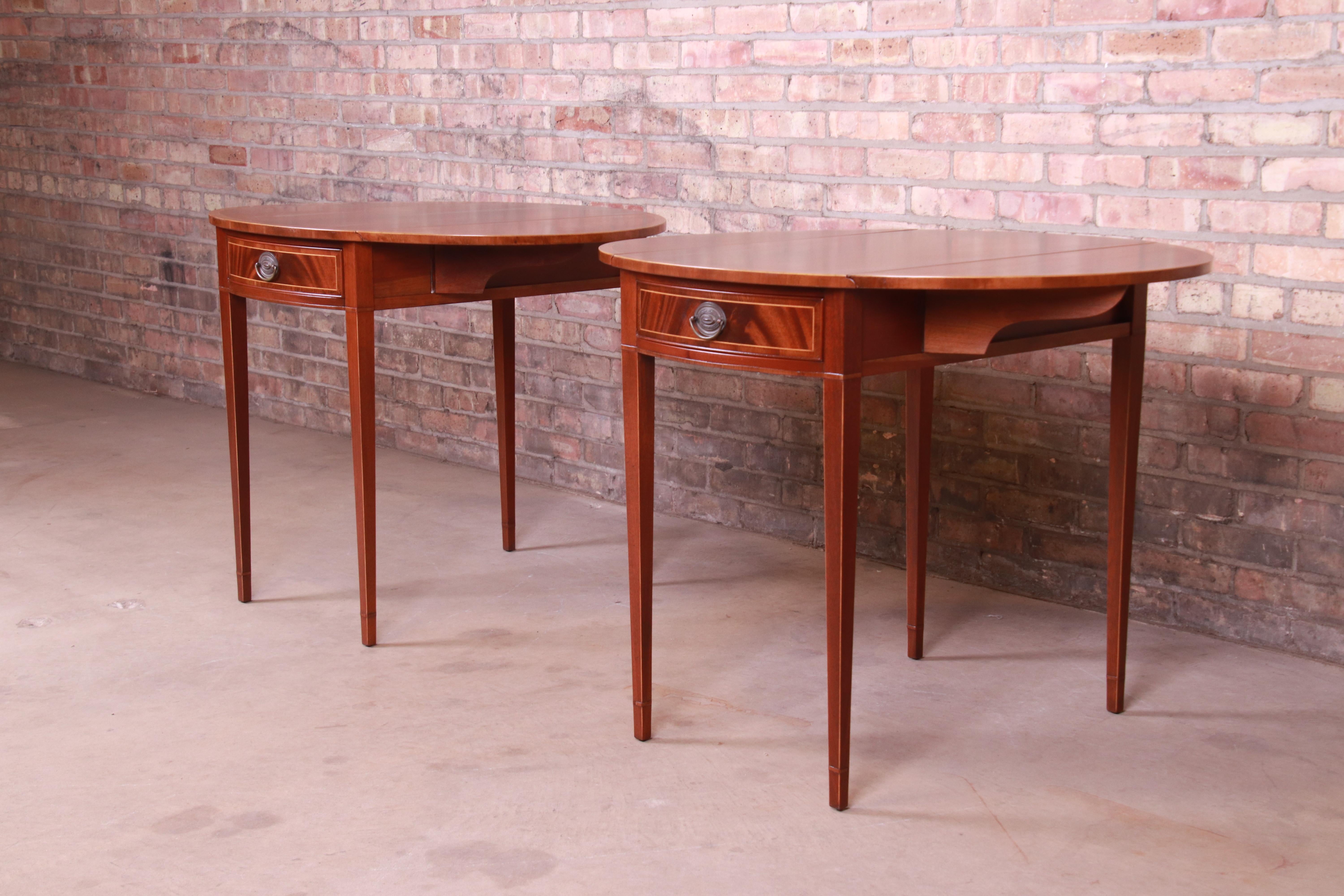 Baker Furniture Inlaid Mahogany Pembroke Tea Tables, Newly Restored 7