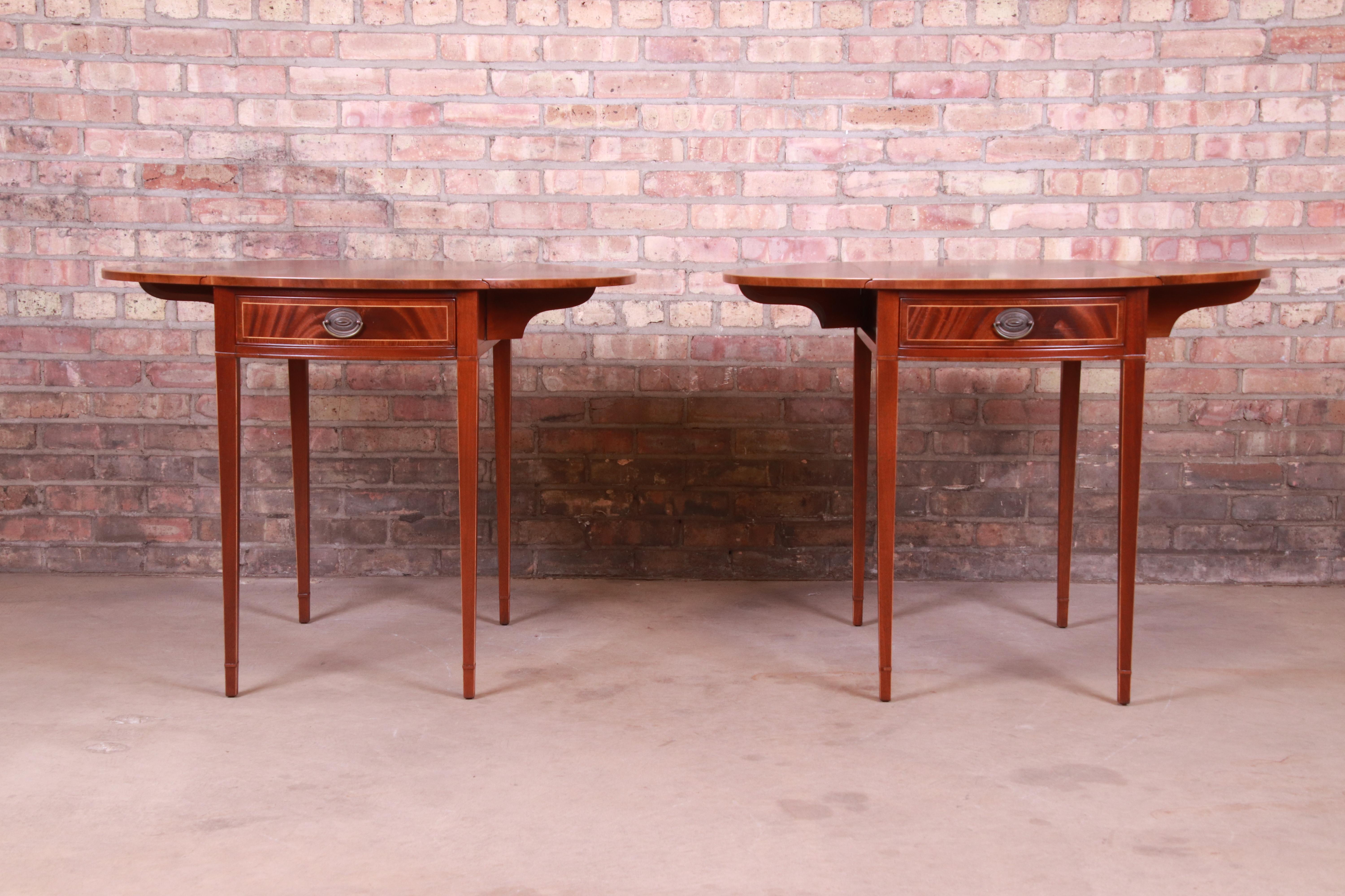 Baker Furniture Inlaid Mahogany Pembroke Tea Tables, Newly Restored 8