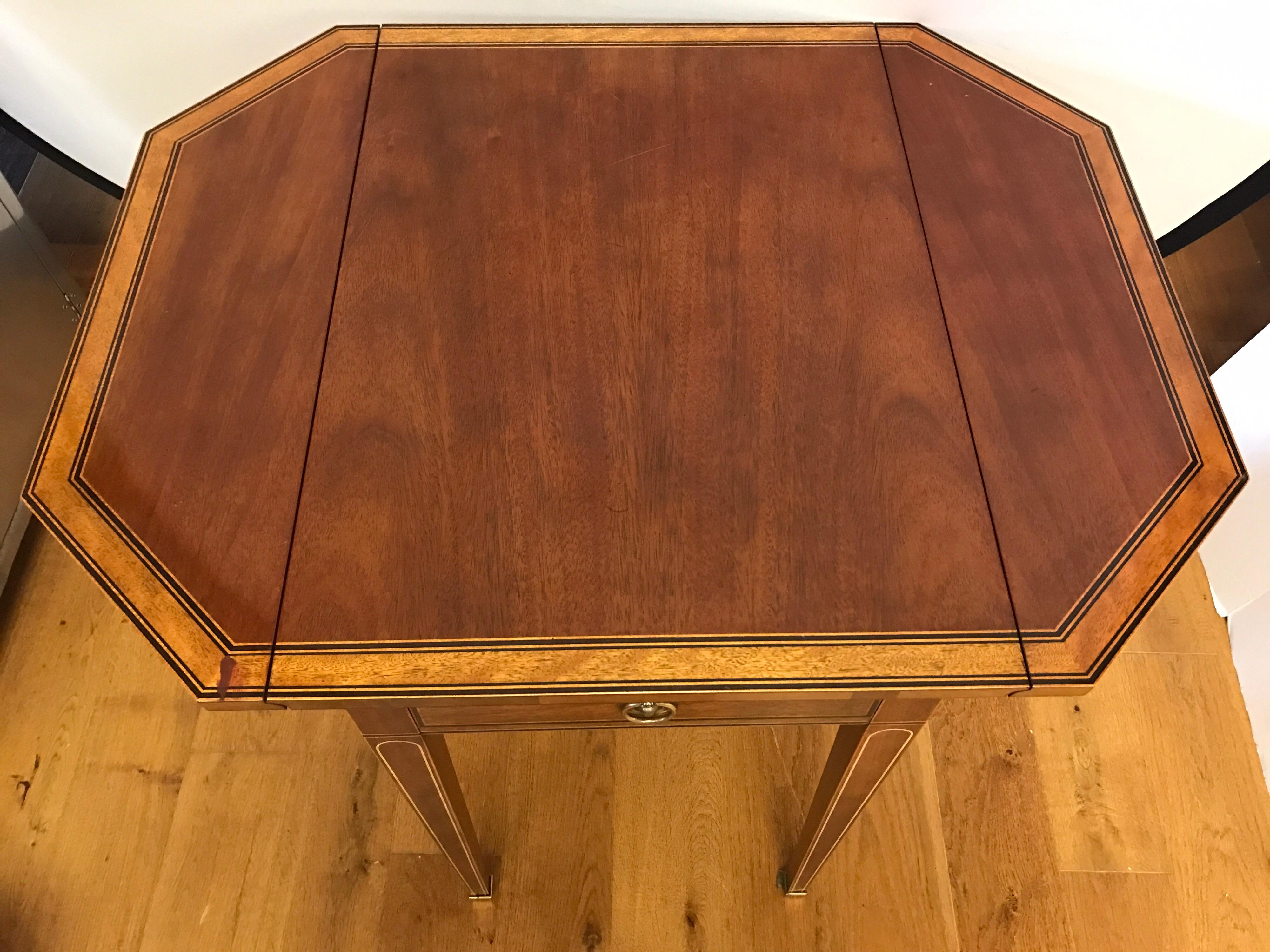 Baker Furniture Inlay Mahogany Drop Leaf End Table 2