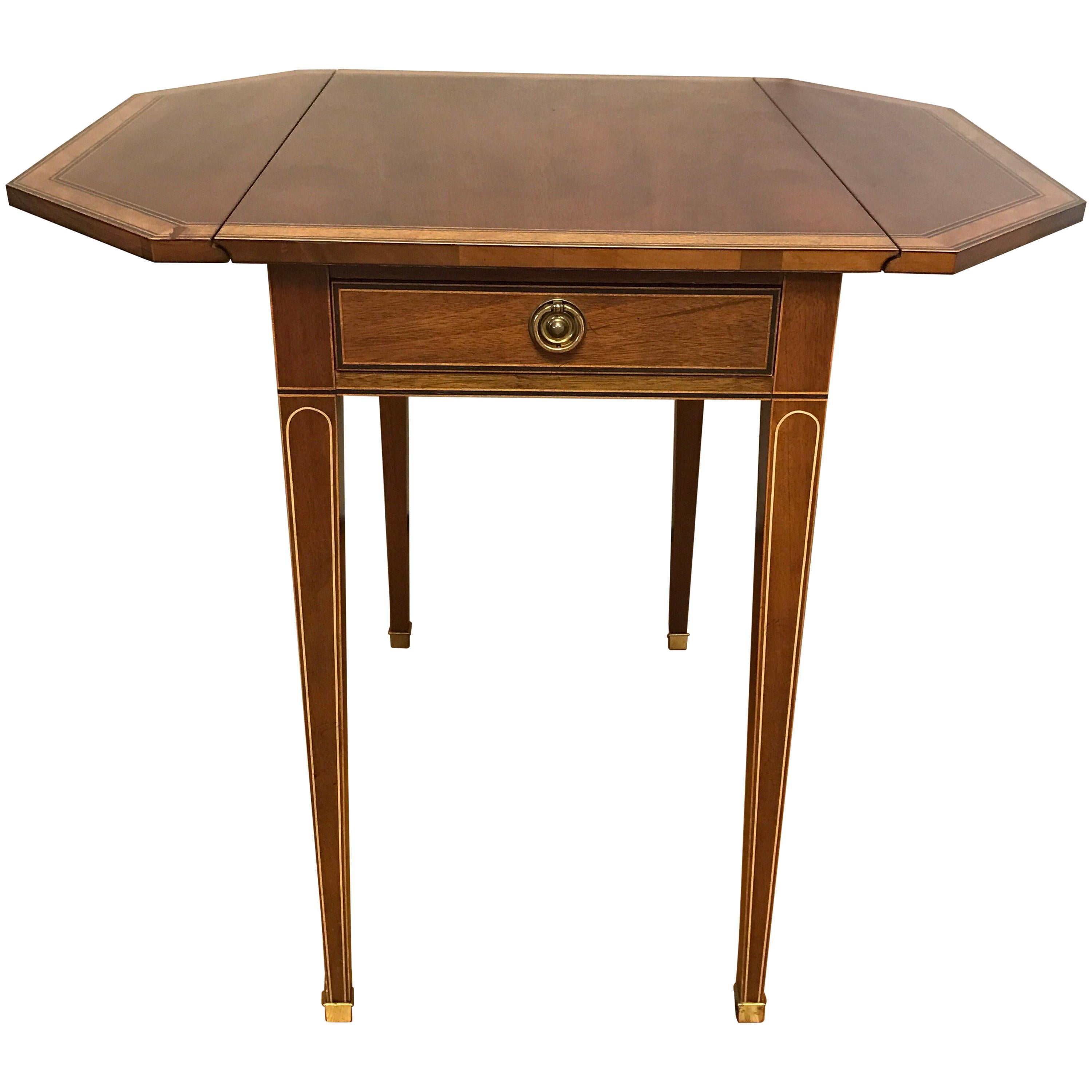 Baker Furniture Inlay Mahogany Drop Leaf End Table