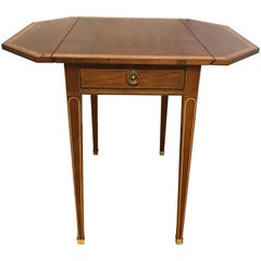 Retro Baker Furniture Inlay Mahogany Drop Leaf End Table