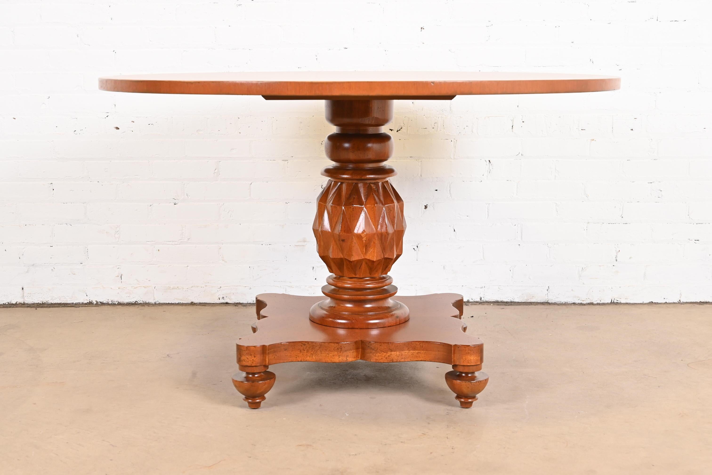 Baker Furniture Italian Empire Carved Mahogany Pedestal Breakfast Table For Sale 4