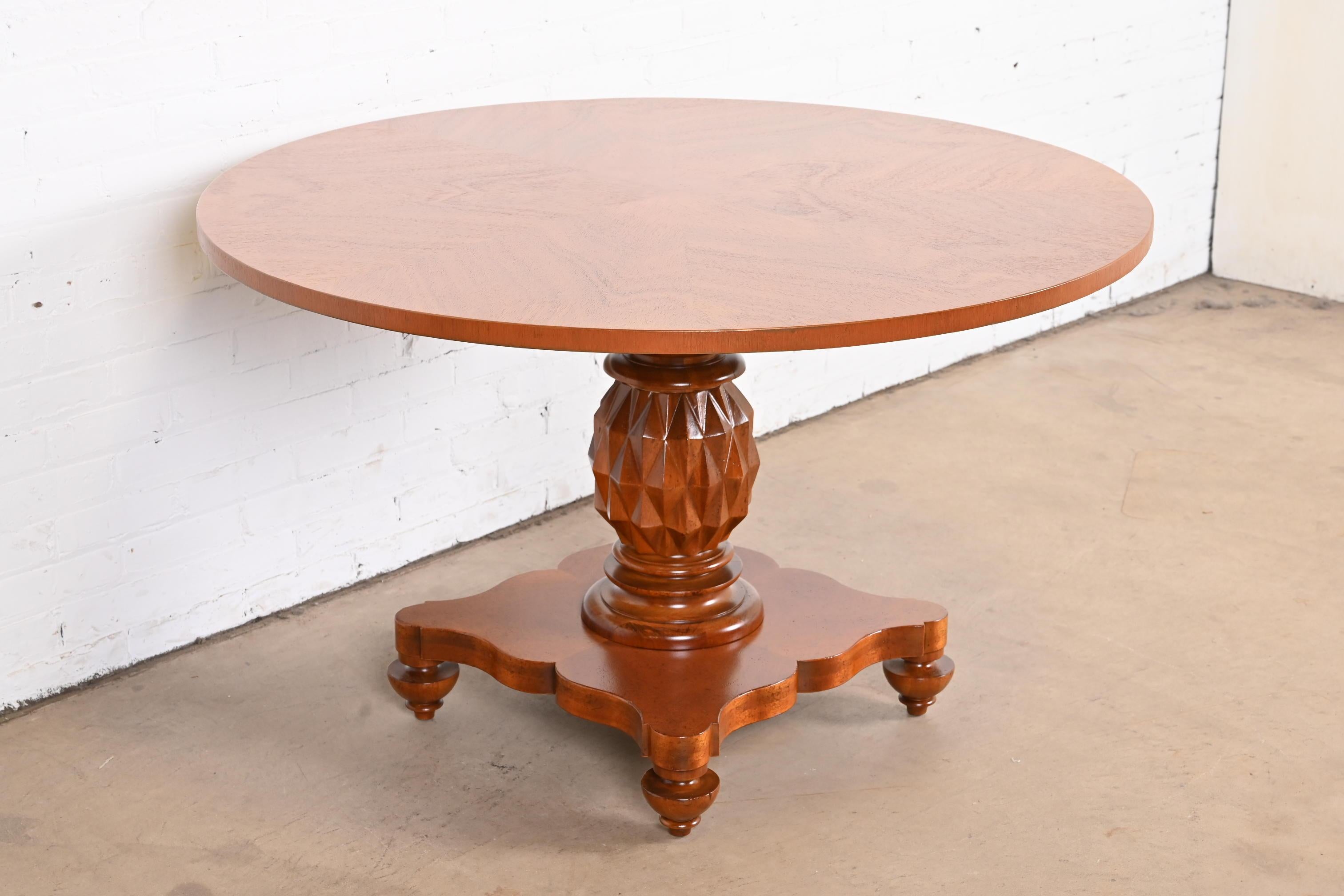 Baker Furniture Italian Empire Carved Mahogany Pedestal Breakfast Table In Good Condition For Sale In South Bend, IN