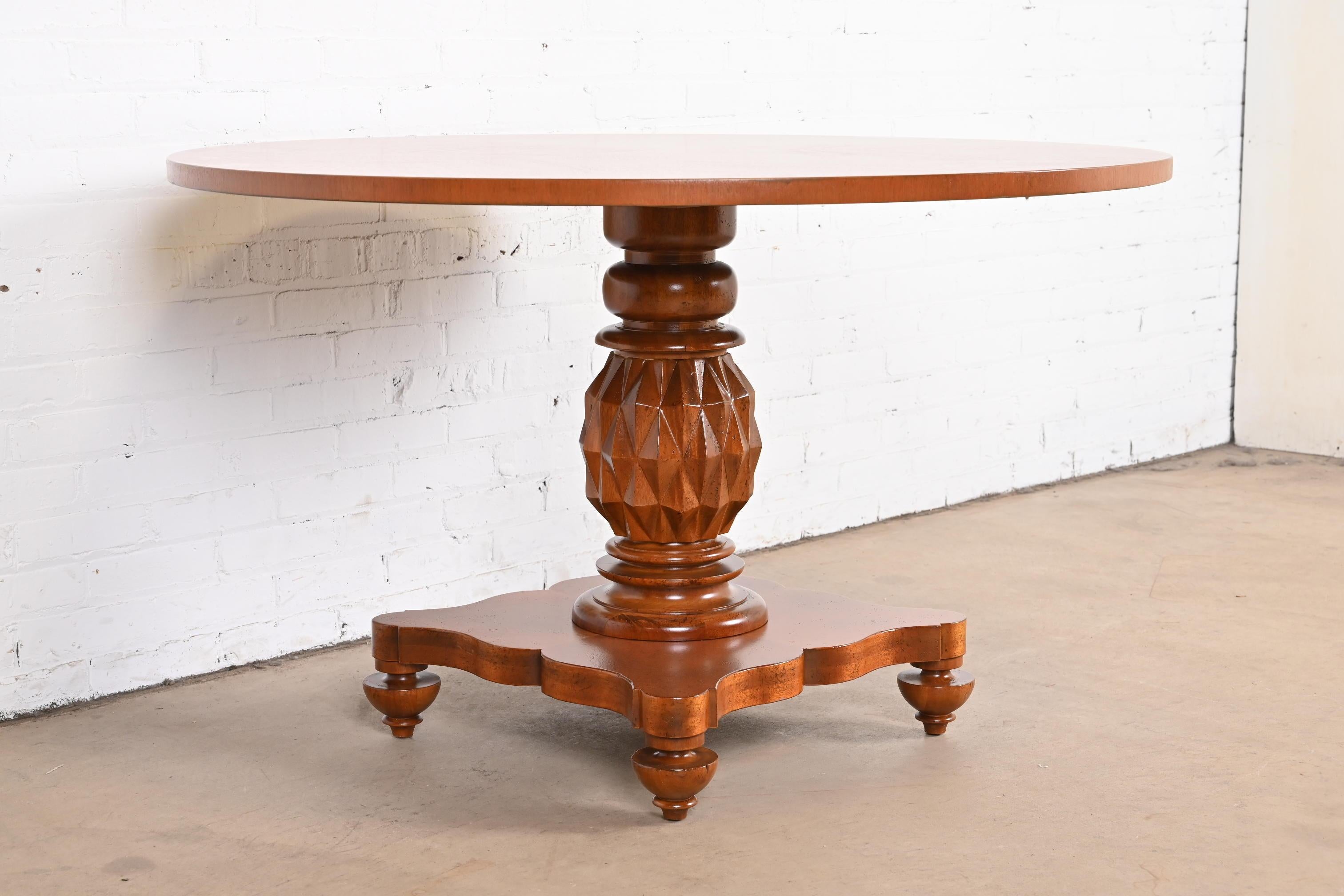 20th Century Baker Furniture Italian Empire Carved Mahogany Pedestal Breakfast Table For Sale