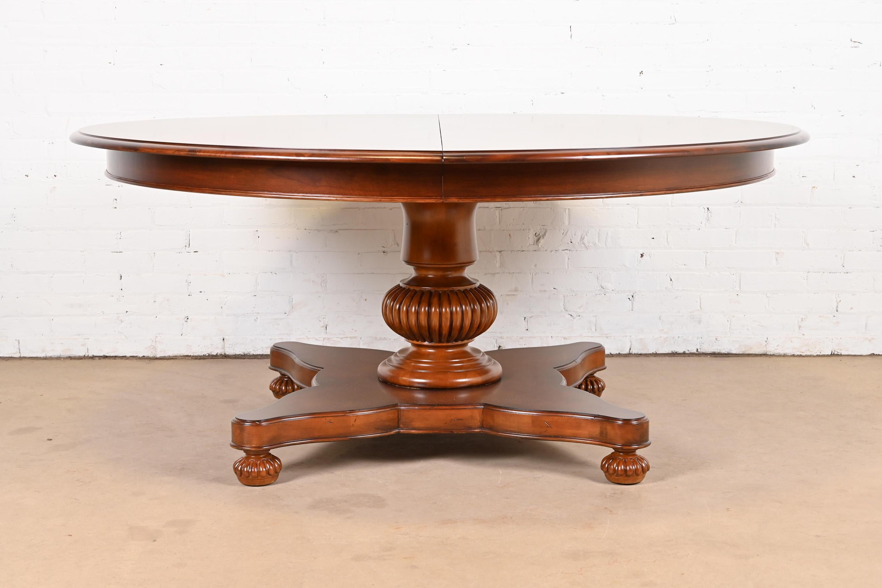 American Baker Furniture Italian Empire Cherry Wood Pedestal Dining Table, Refinished For Sale
