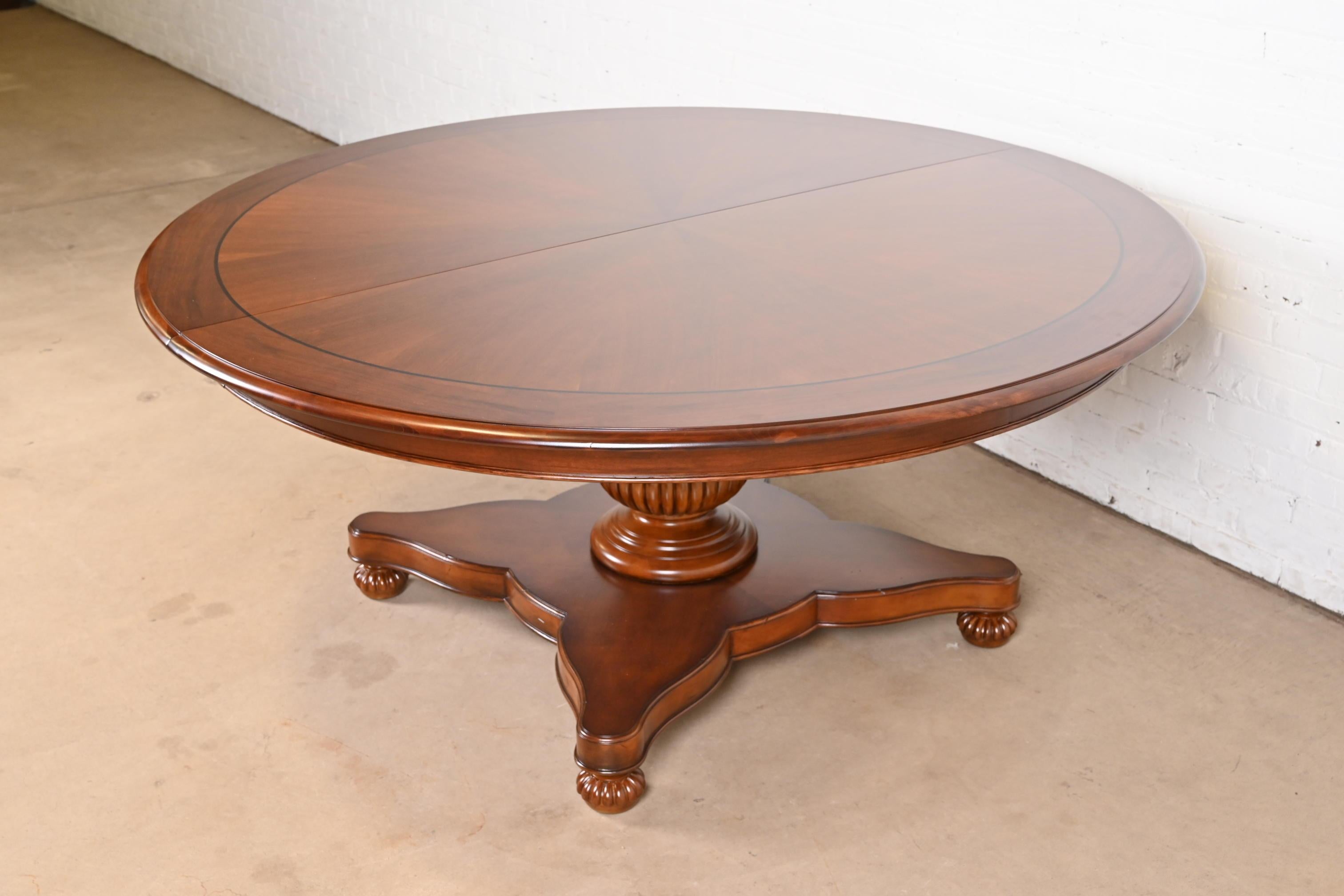 Baker Furniture Italian Empire Cherry Wood Pedestal Dining Table, Refinished In Good Condition For Sale In South Bend, IN