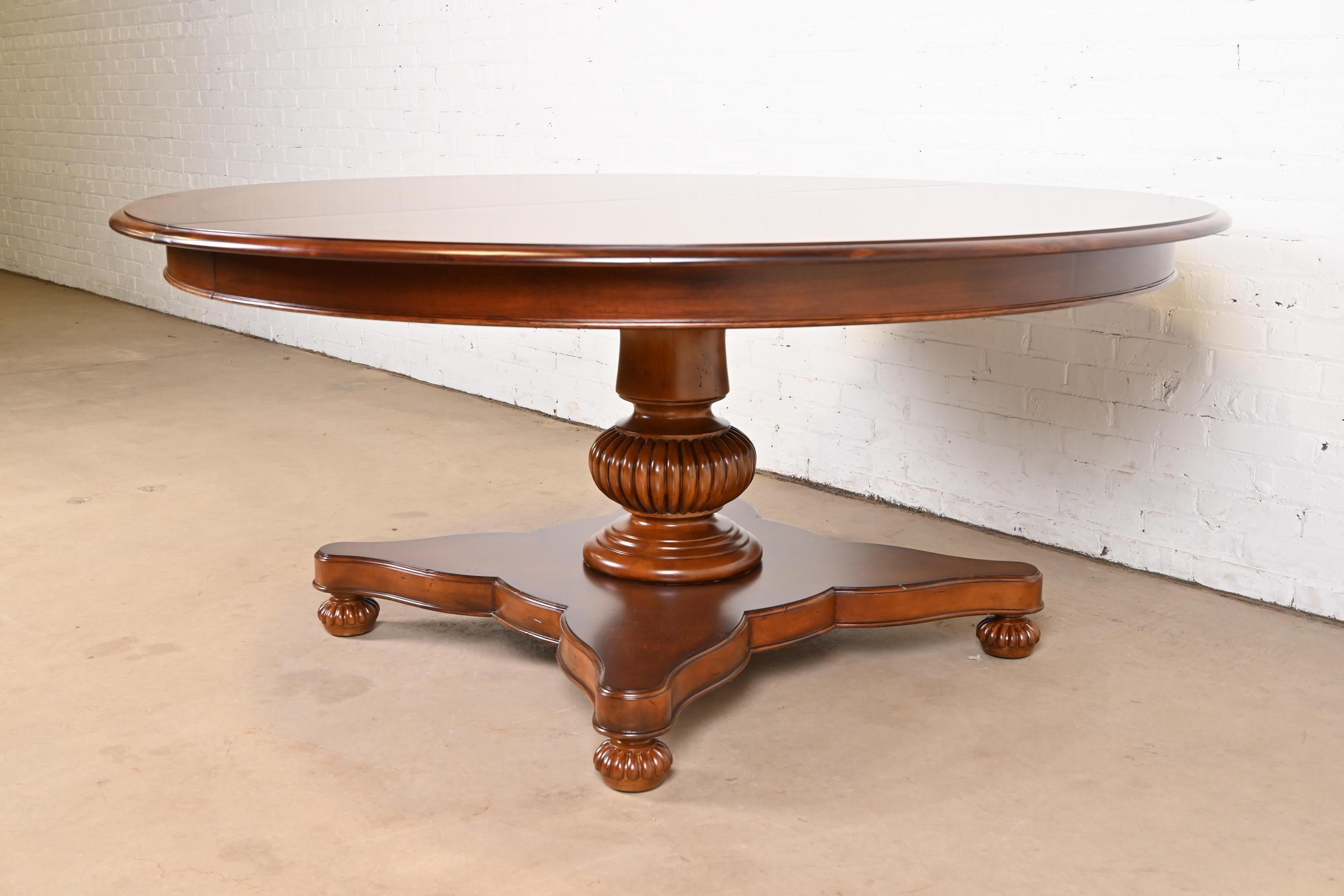 20th Century Baker Furniture Italian Empire Cherry Wood Pedestal Dining Table, Refinished For Sale