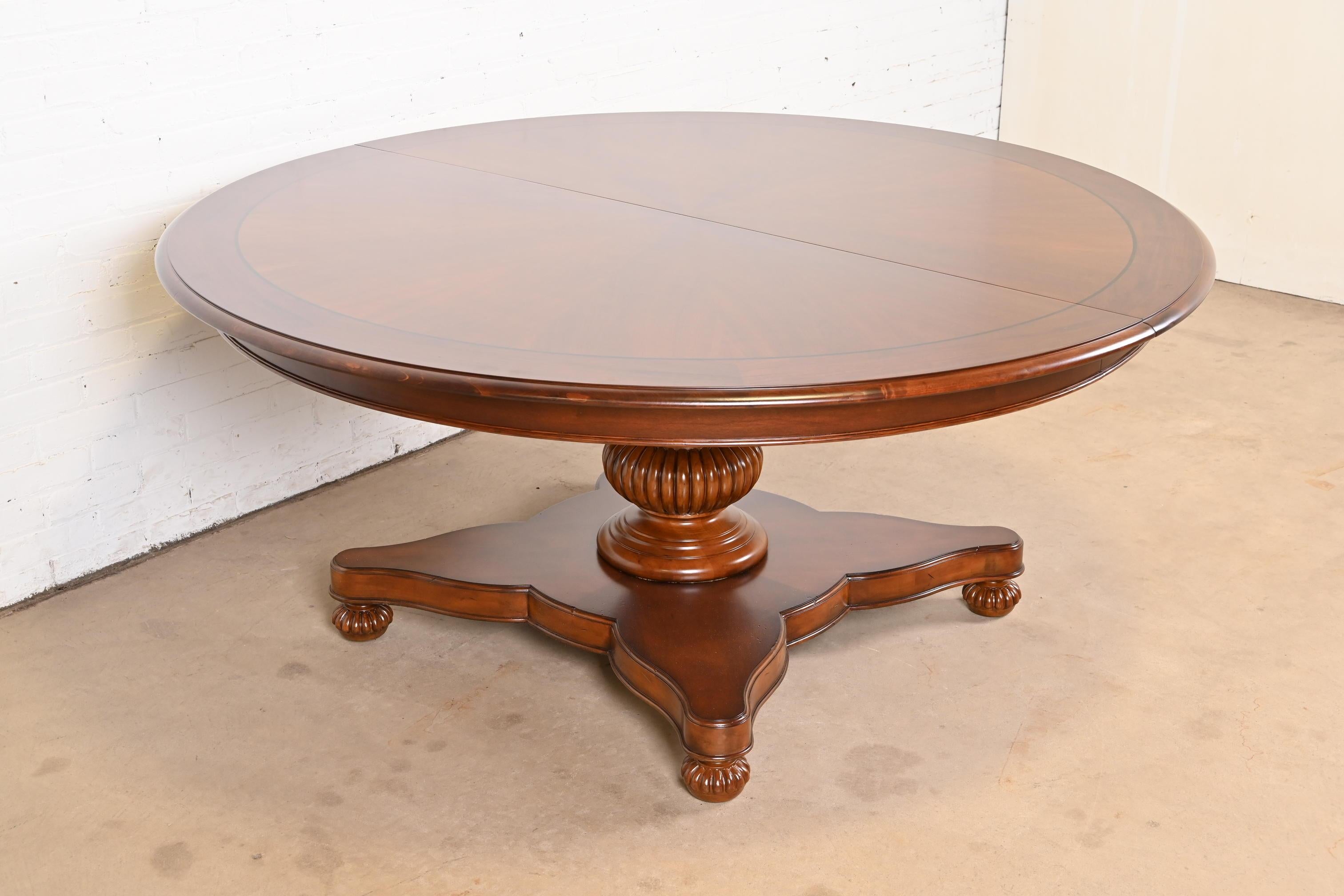 Baker Furniture Italian Empire Cherry Wood Pedestal Dining Table, Refinished For Sale 1