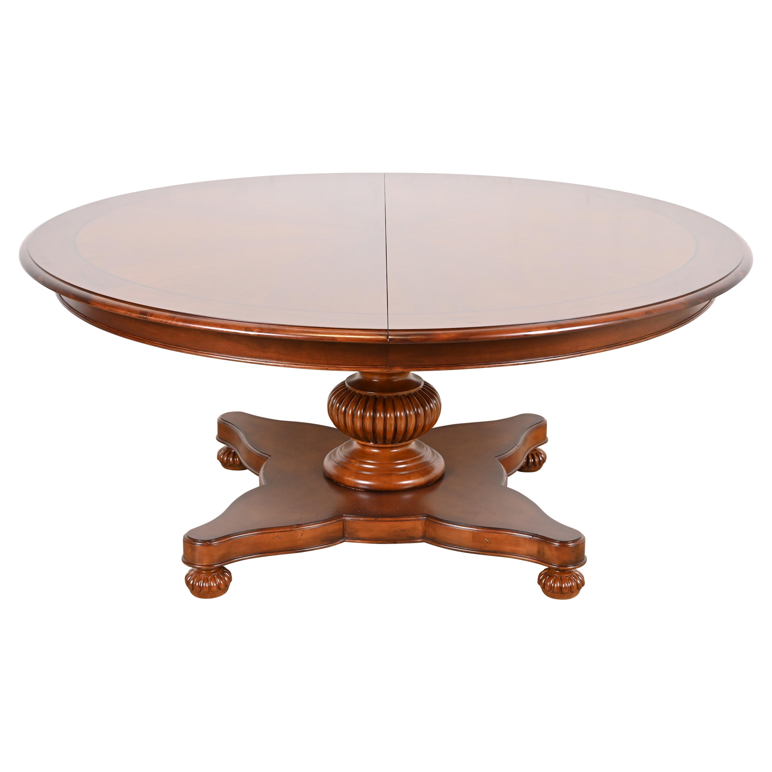 Baker Furniture Italian Empire Cherry Wood Pedestal Dining Table, Refinished