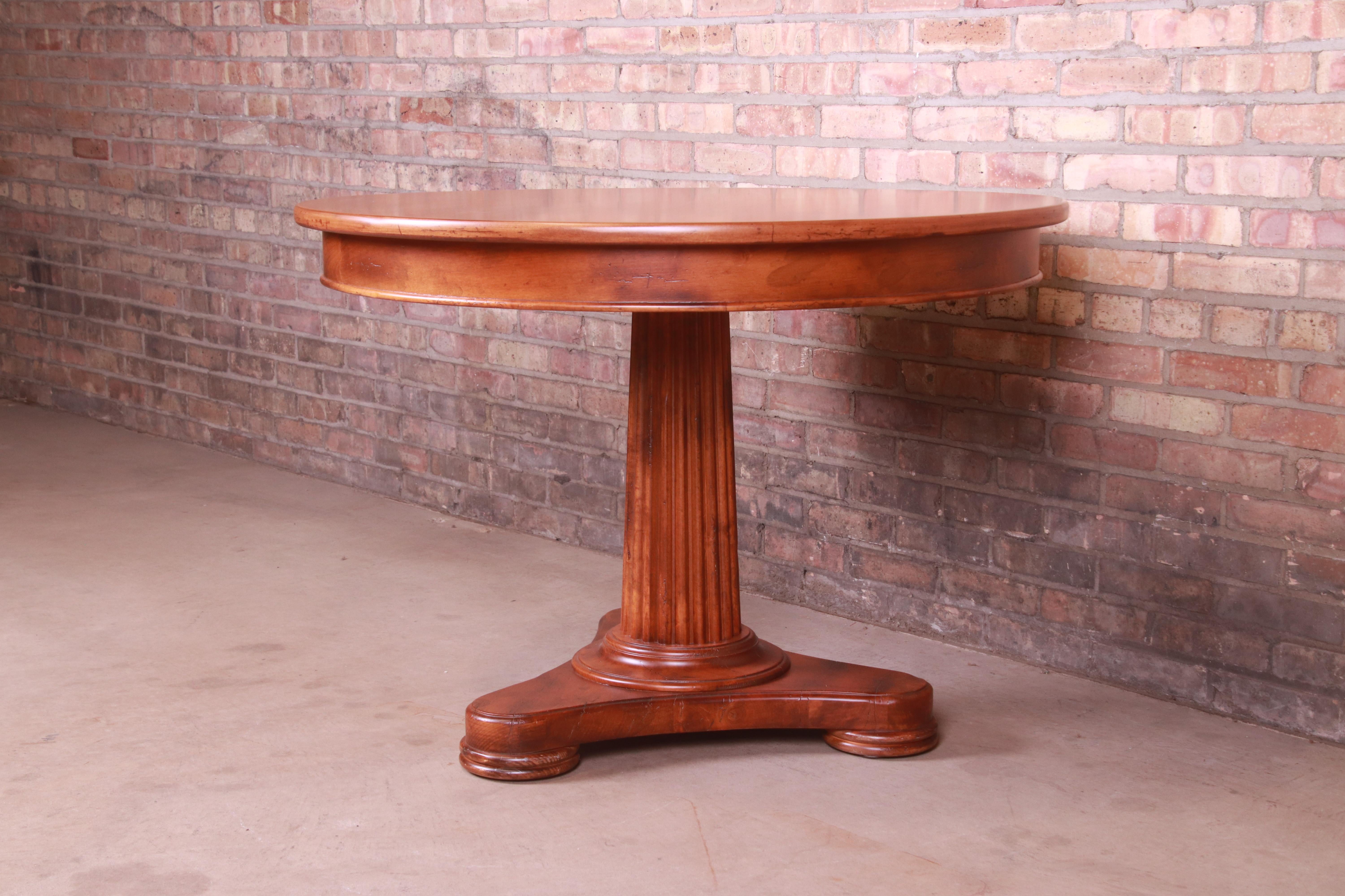 Baker Furniture Italian Empire Maple Pedestal Breakfast Table, Newly Refinished In Good Condition In South Bend, IN