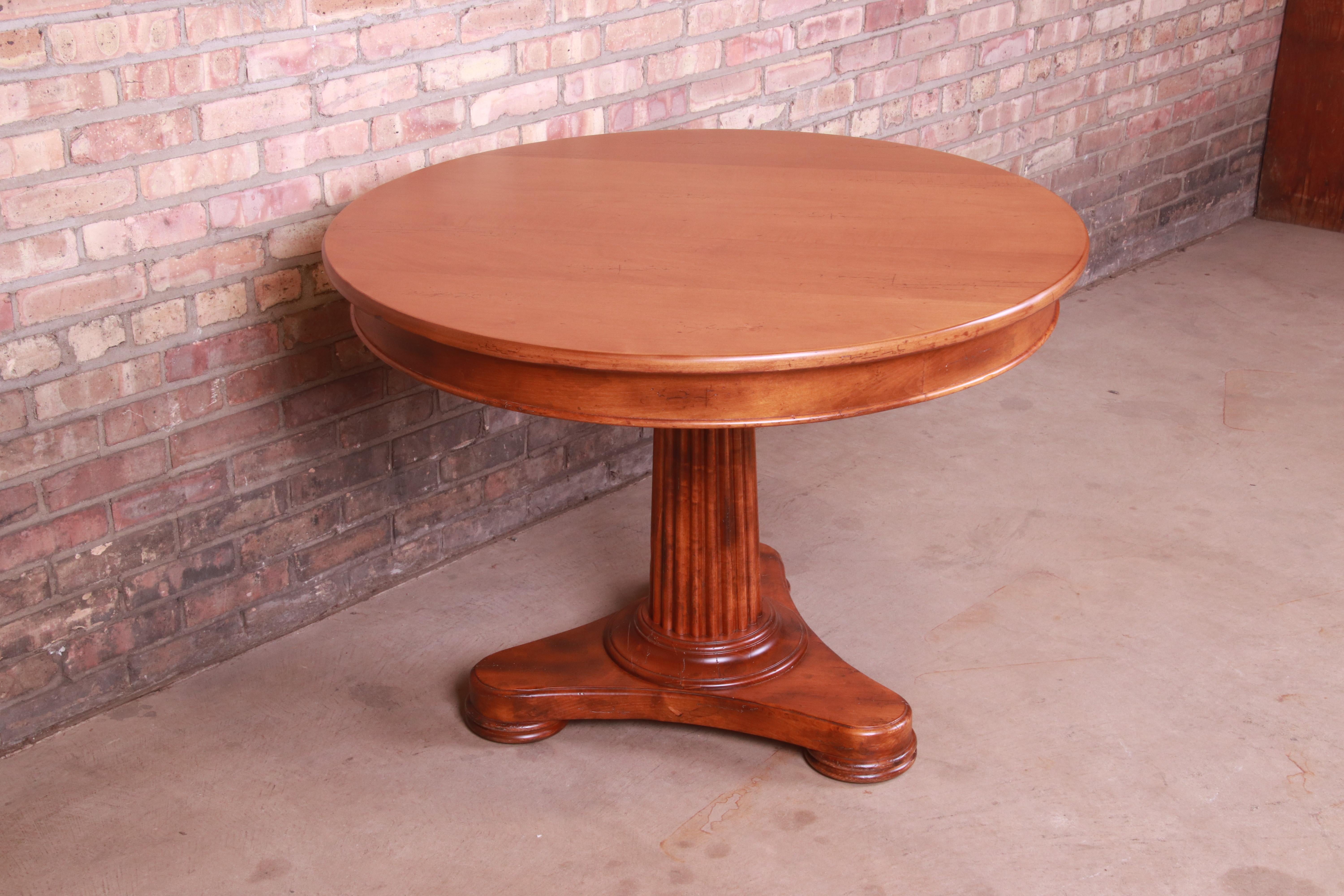 20th Century Baker Furniture Italian Empire Maple Pedestal Breakfast Table, Newly Refinished