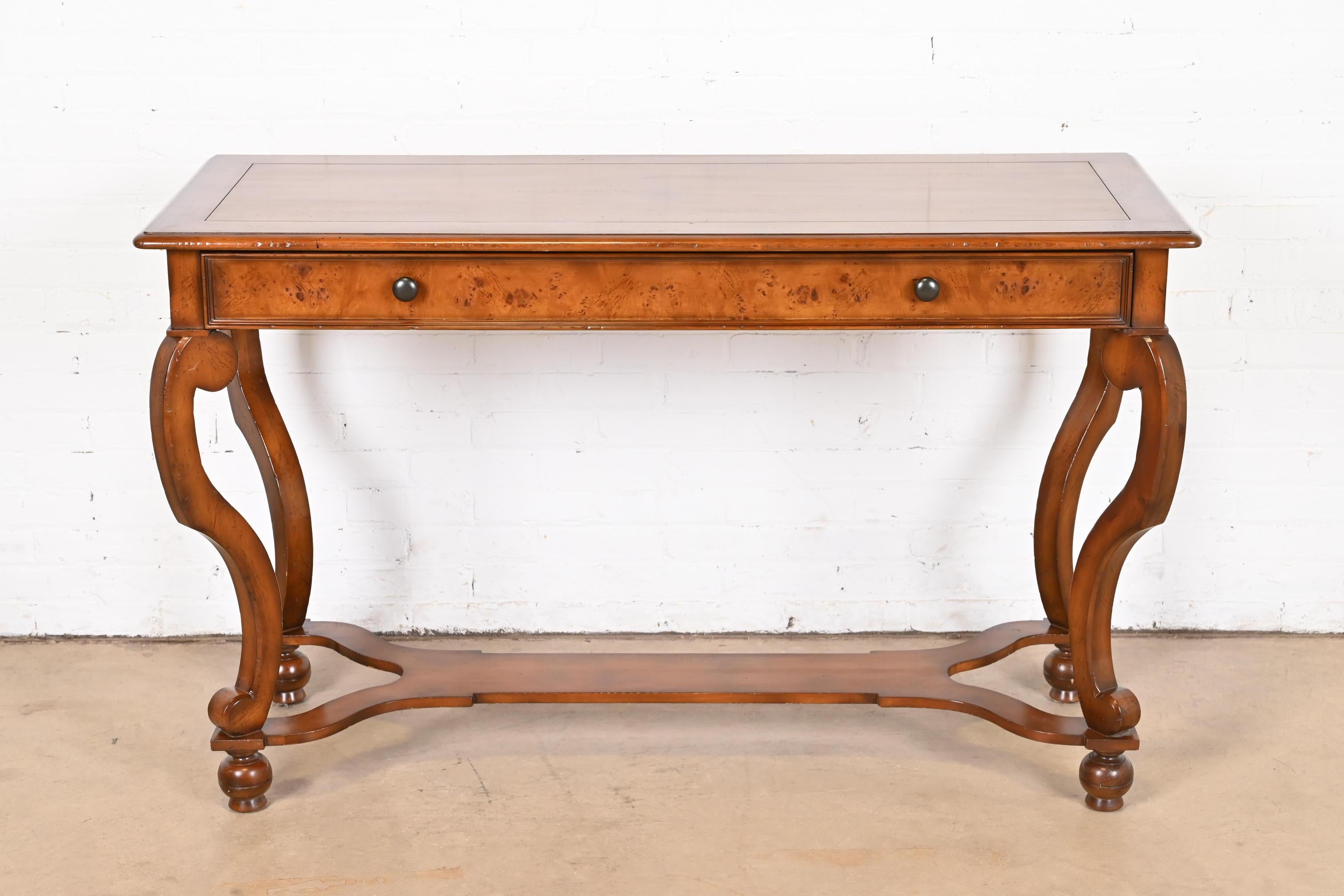 Baker Furniture Italian Provincial Cherry and Burl Wood Console or Sofa Table In Good Condition For Sale In South Bend, IN