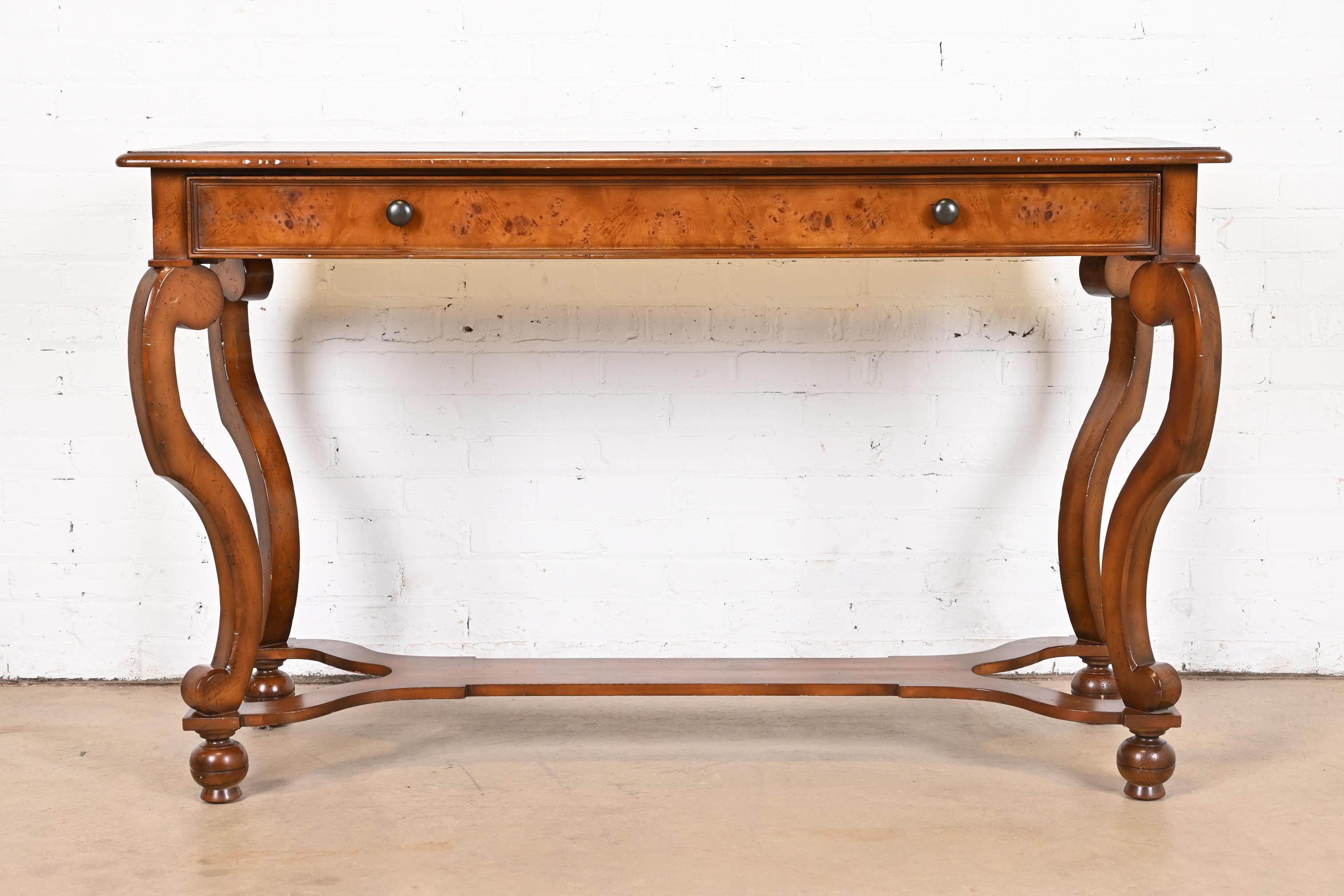 20th Century Baker Furniture Italian Provincial Cherry and Burl Wood Console or Sofa Table For Sale