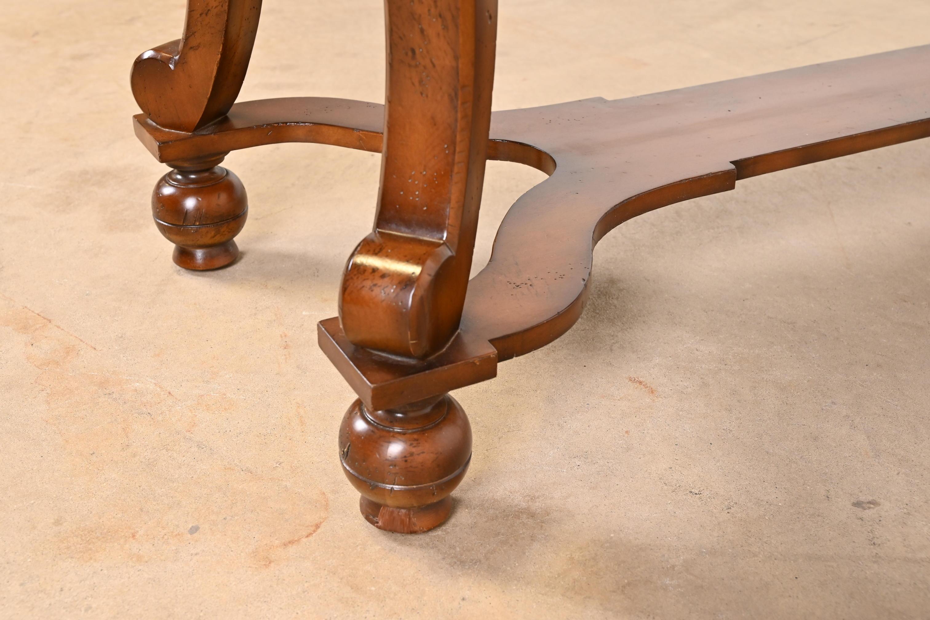 Baker Furniture Italian Provincial Cherry and Burl Wood Console or Sofa Table 3