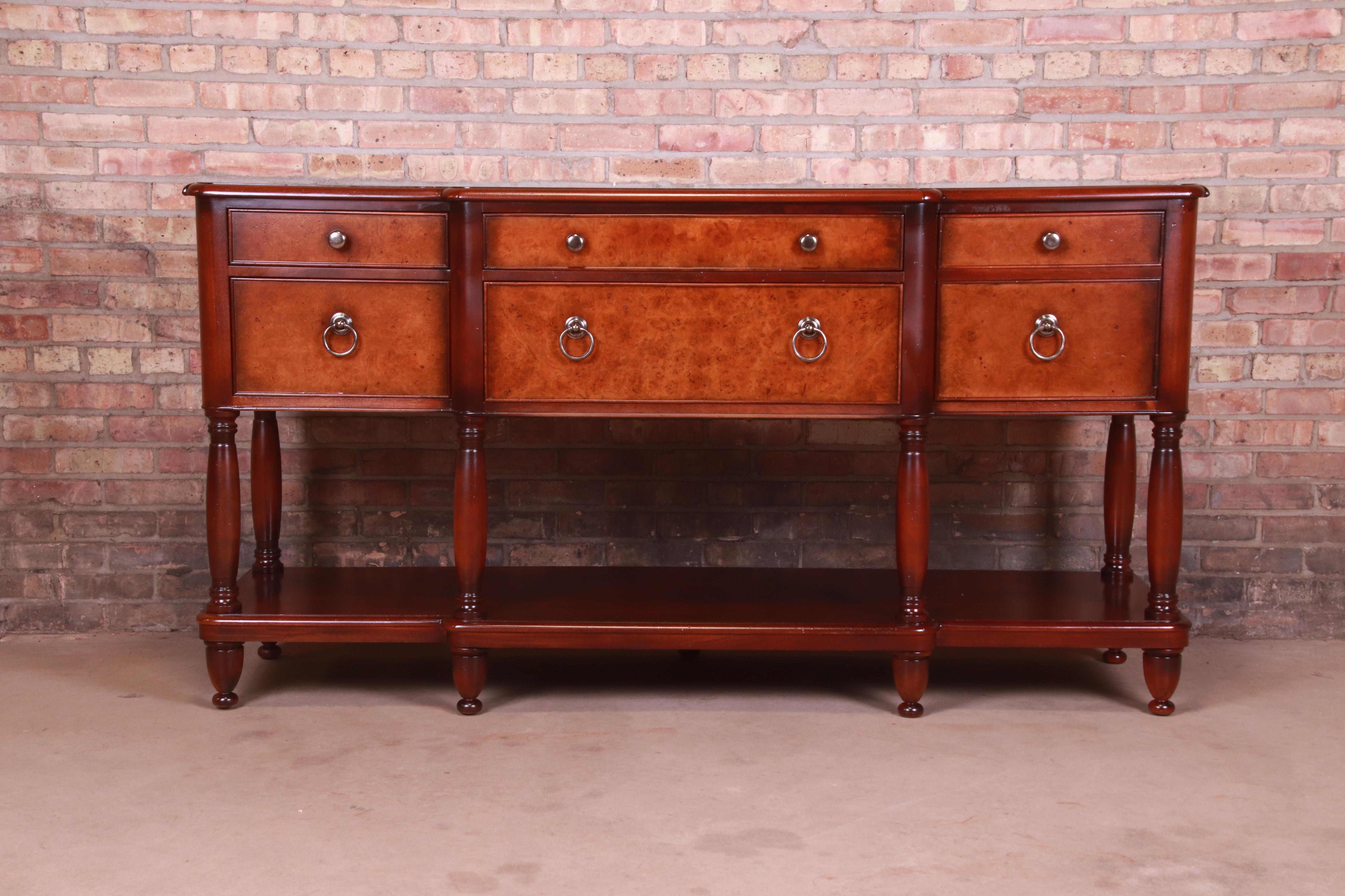 French Provincial Baker Furniture Italian Provincial Mahogany and Burl Wood Sideboard, Refinished