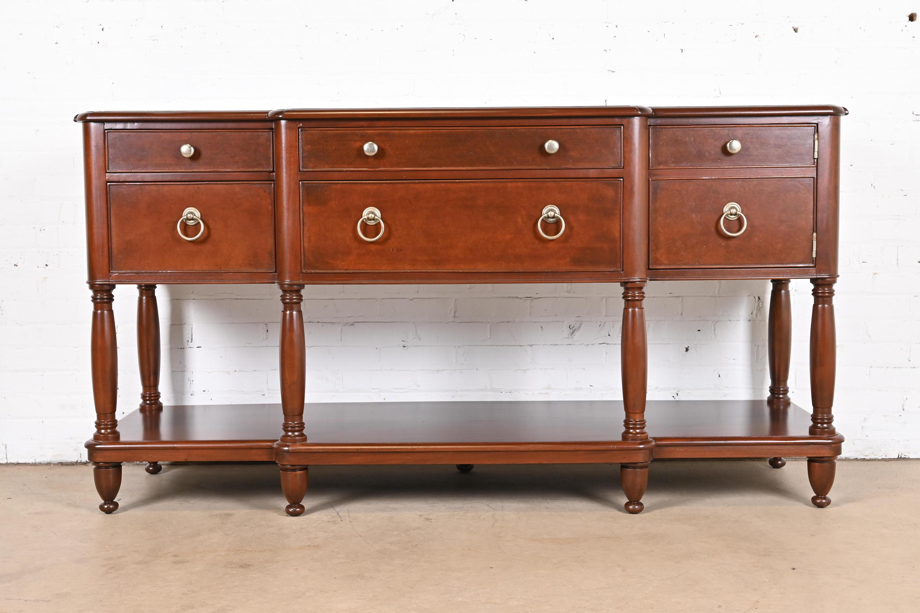 French Provincial Baker Furniture Italian Provincial Mahogany and Burl Wood Sideboard, Refinished For Sale