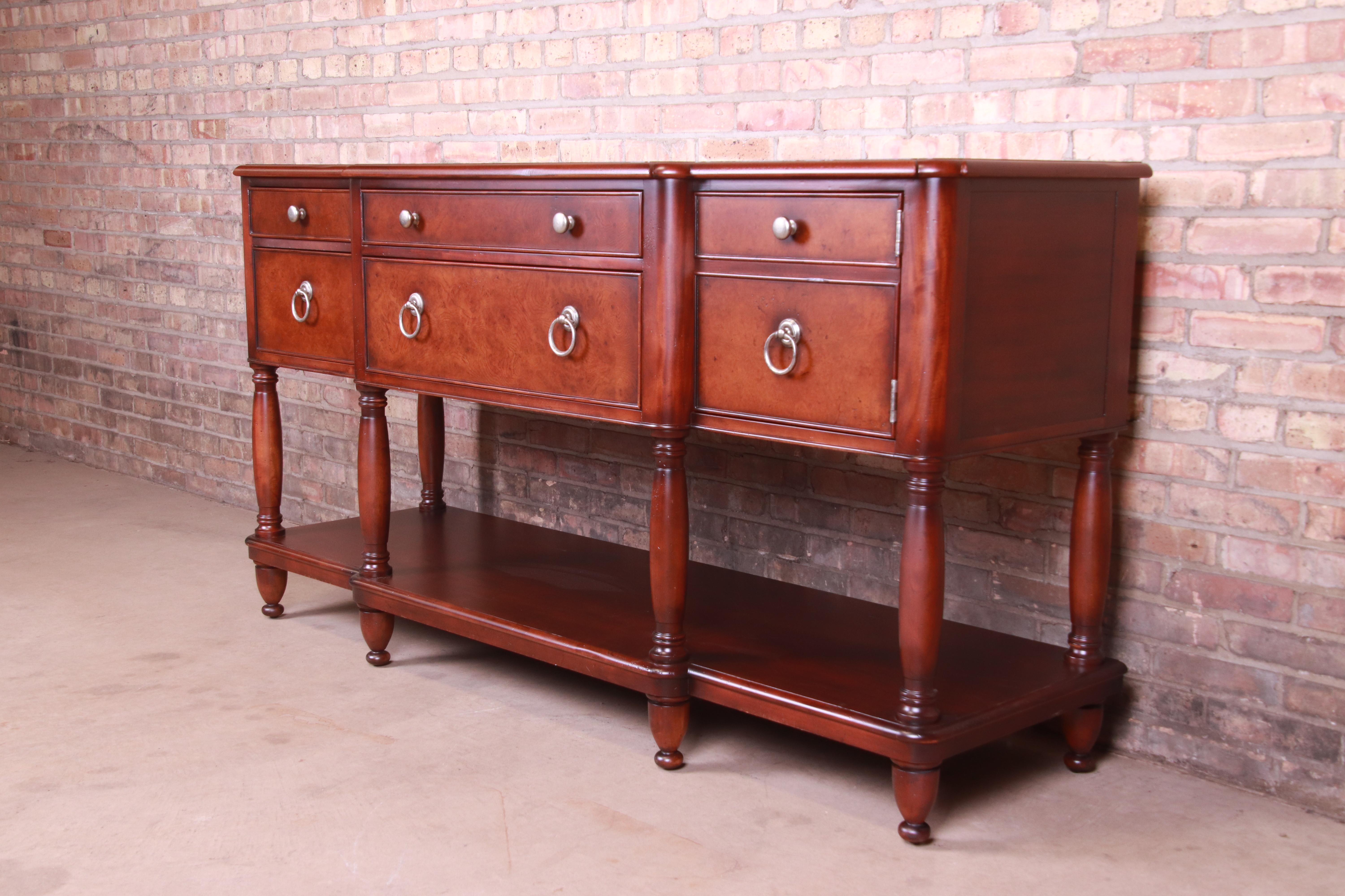 French Provincial Baker Furniture Italian Provincial Mahogany and Burl Wood Sideboard, Refinished