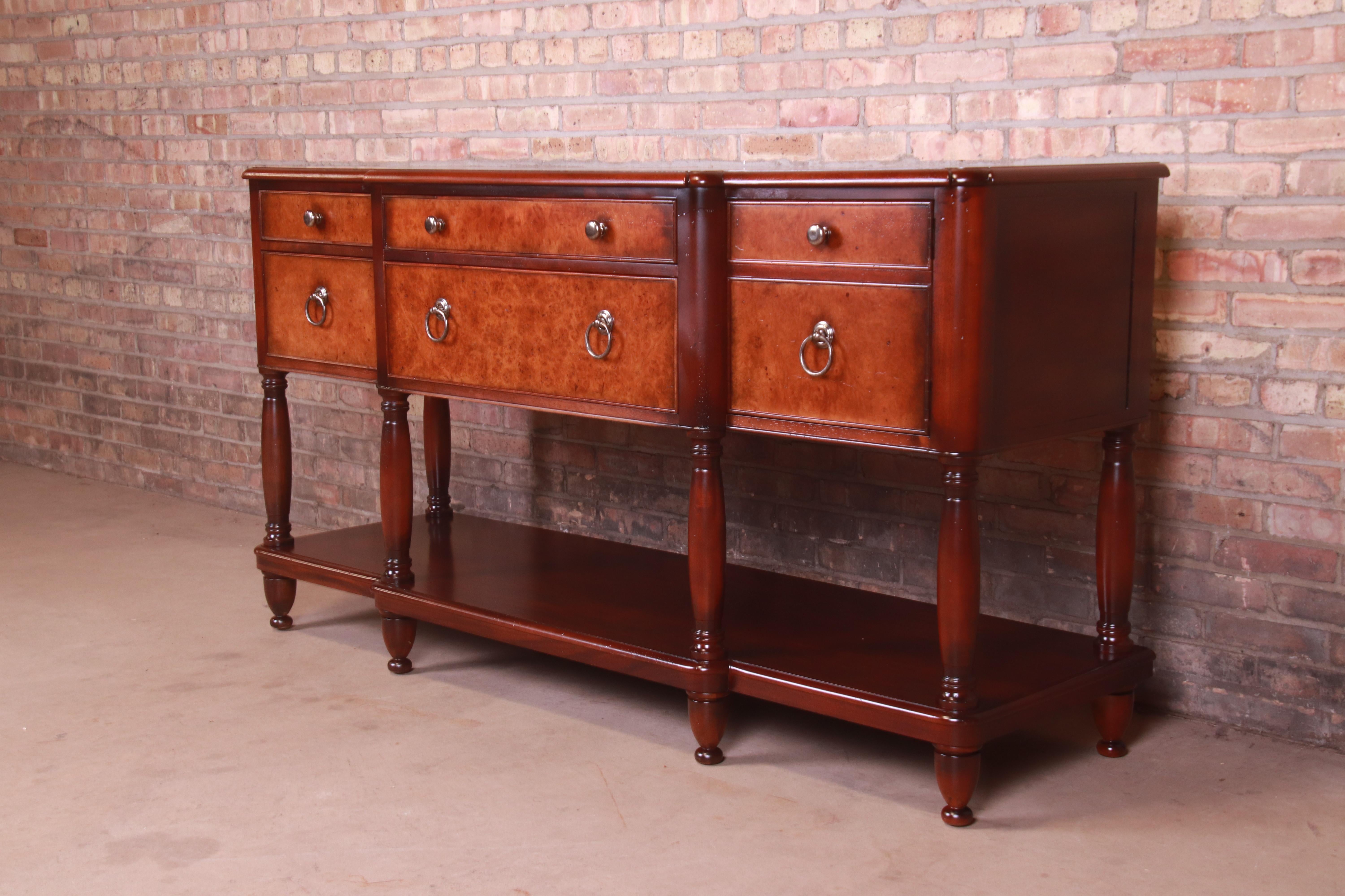 20th Century Baker Furniture Italian Provincial Mahogany and Burl Wood Sideboard, Refinished
