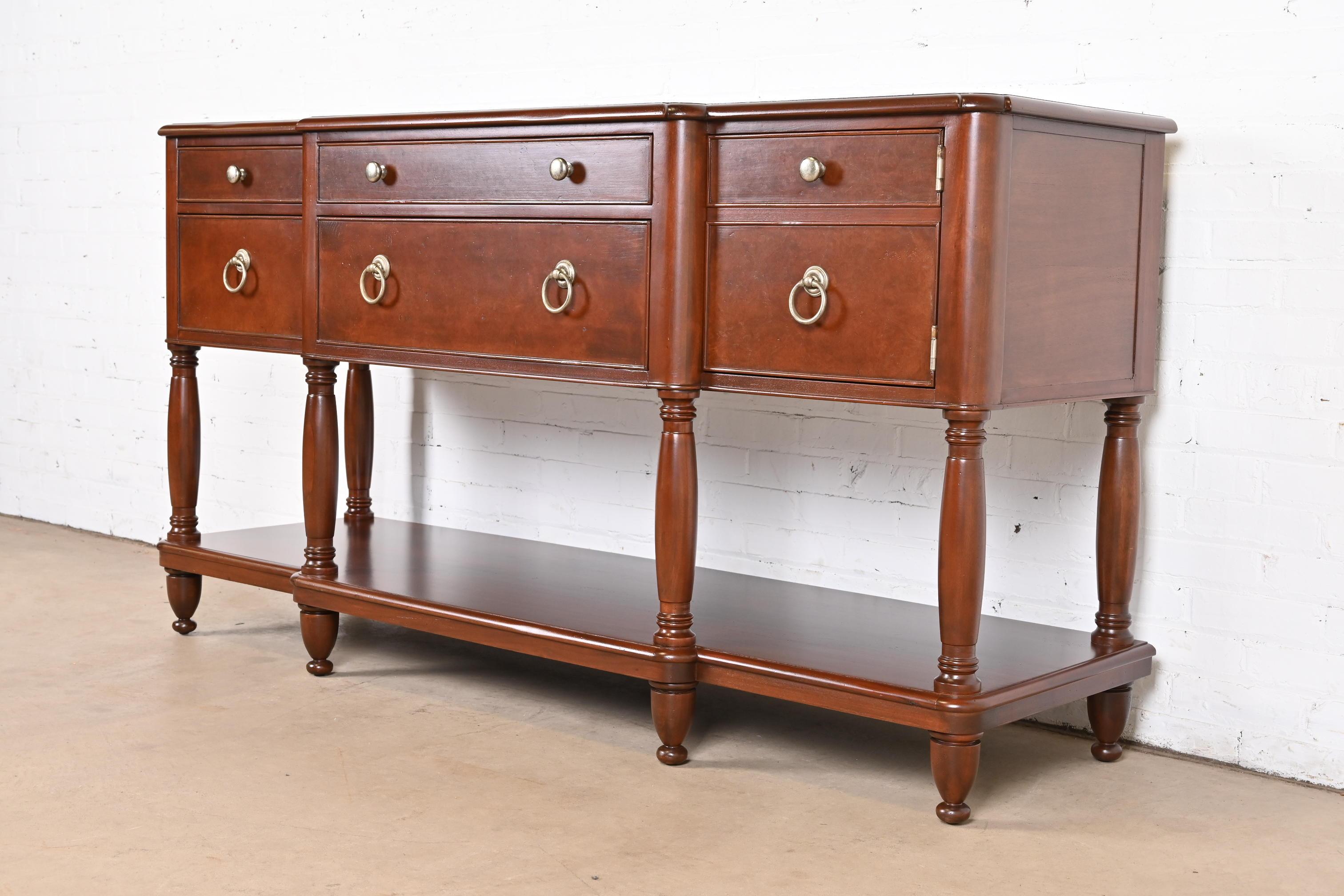 Late 20th Century Baker Furniture Italian Provincial Mahogany and Burl Wood Sideboard, Refinished For Sale