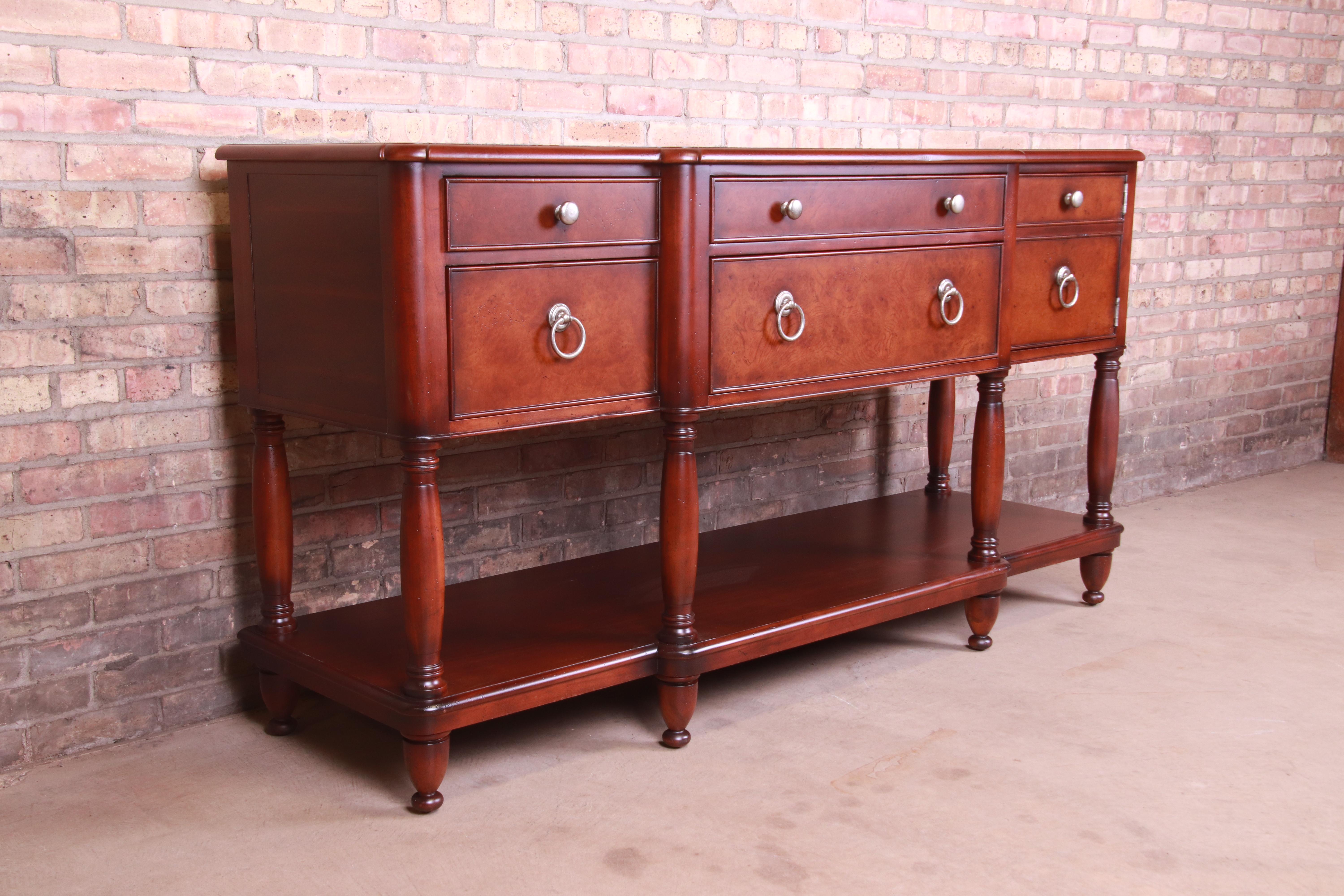 20th Century Baker Furniture Italian Provincial Mahogany and Burl Wood Sideboard, Refinished