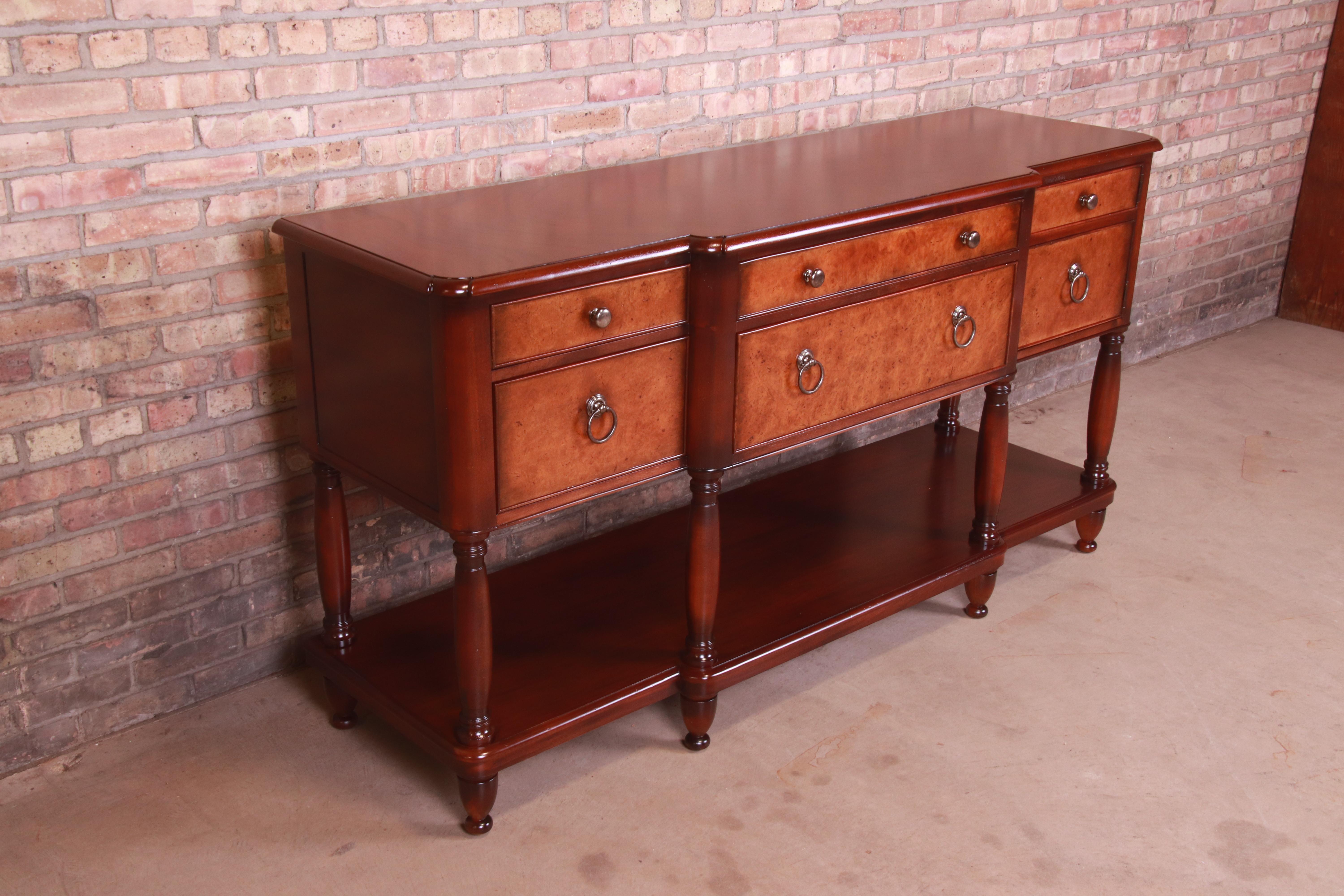 Brass Baker Furniture Italian Provincial Mahogany and Burl Wood Sideboard, Refinished