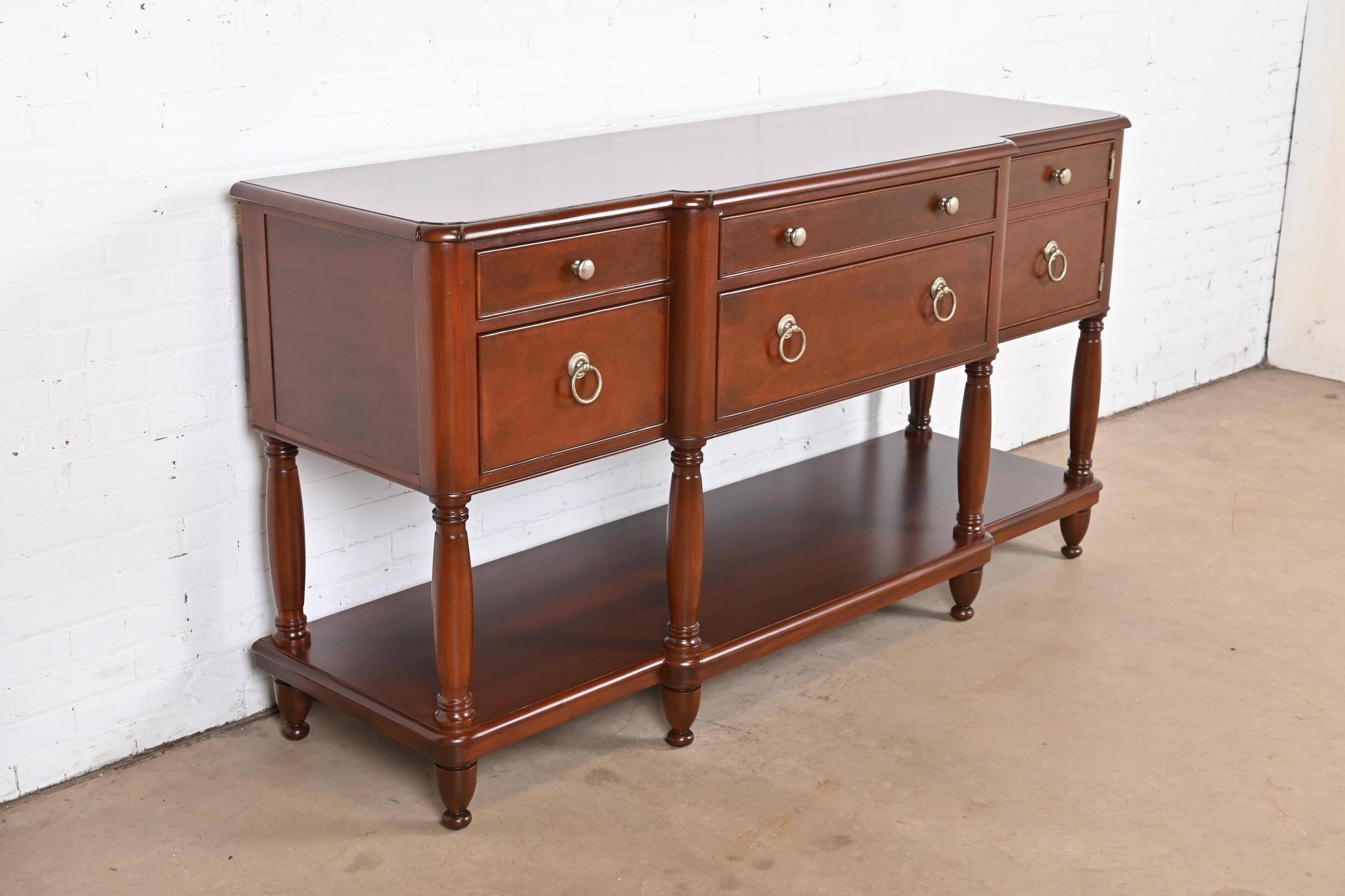 Brass Baker Furniture Italian Provincial Mahogany and Burl Wood Sideboard, Refinished For Sale