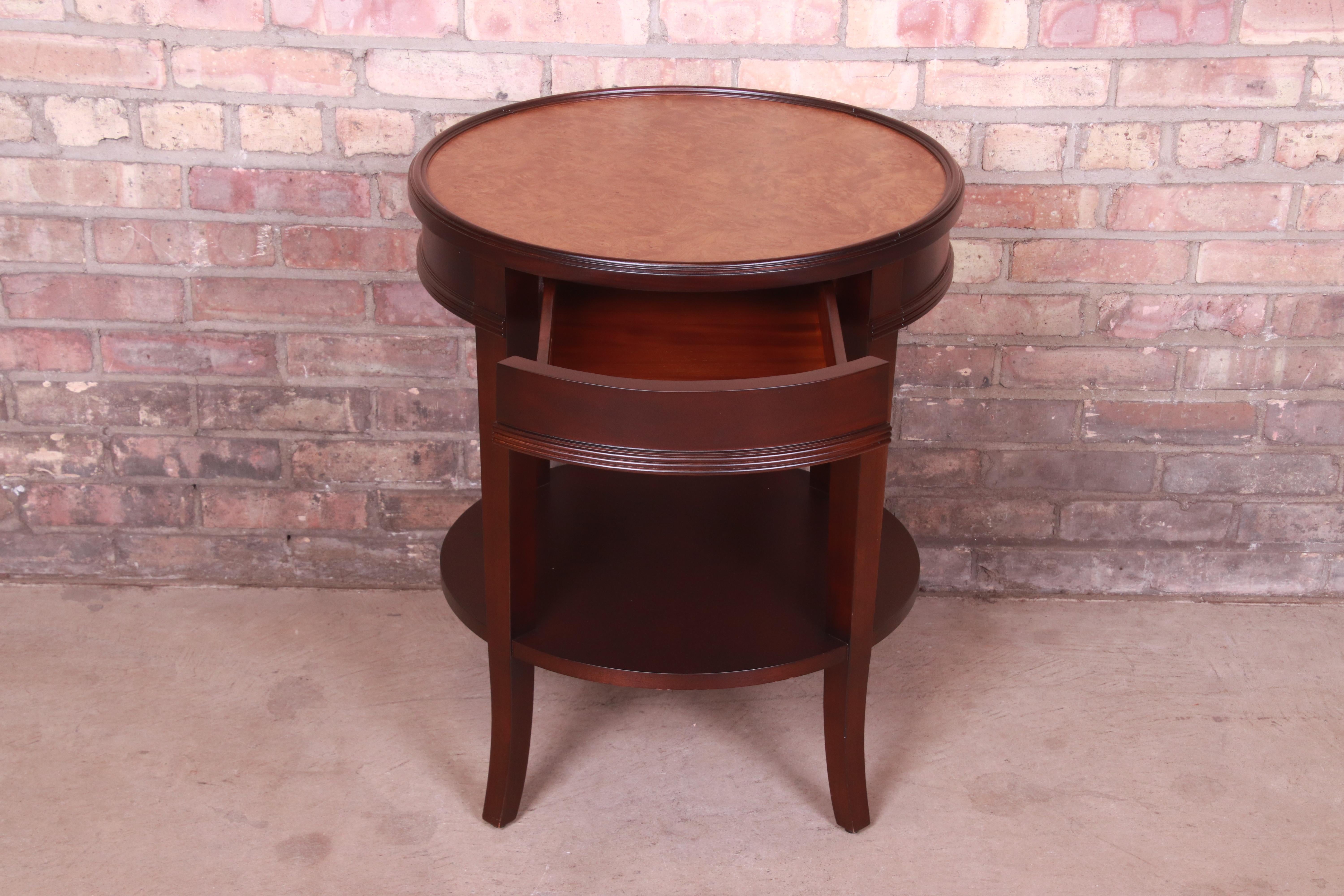 Baker Furniture Italian Provincial Mahogany and Burl Wood Tea Table, Refinished For Sale 2
