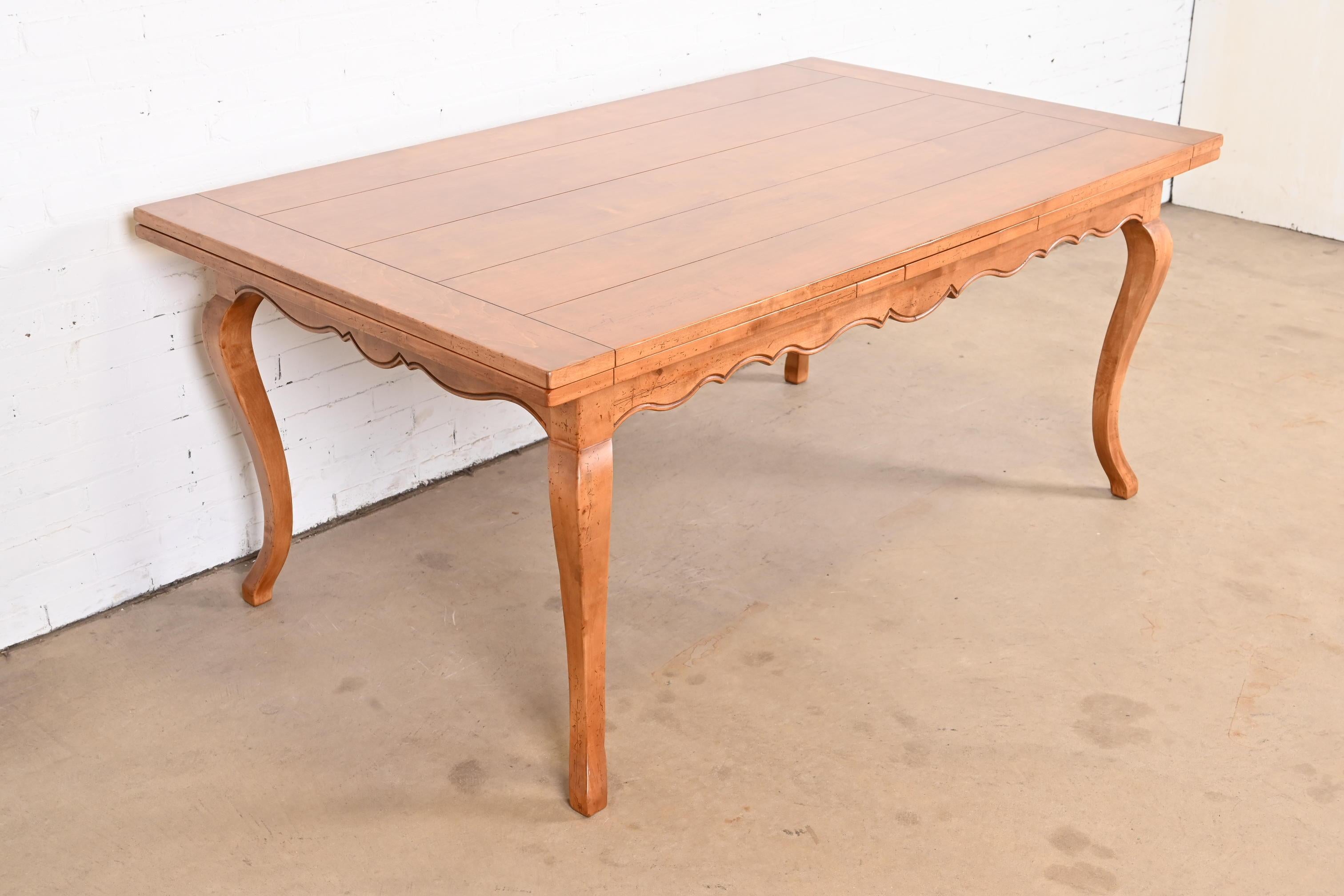 20th Century Baker Furniture Italian Provincial Maple Harvest Dining Table, Newly Refinished For Sale