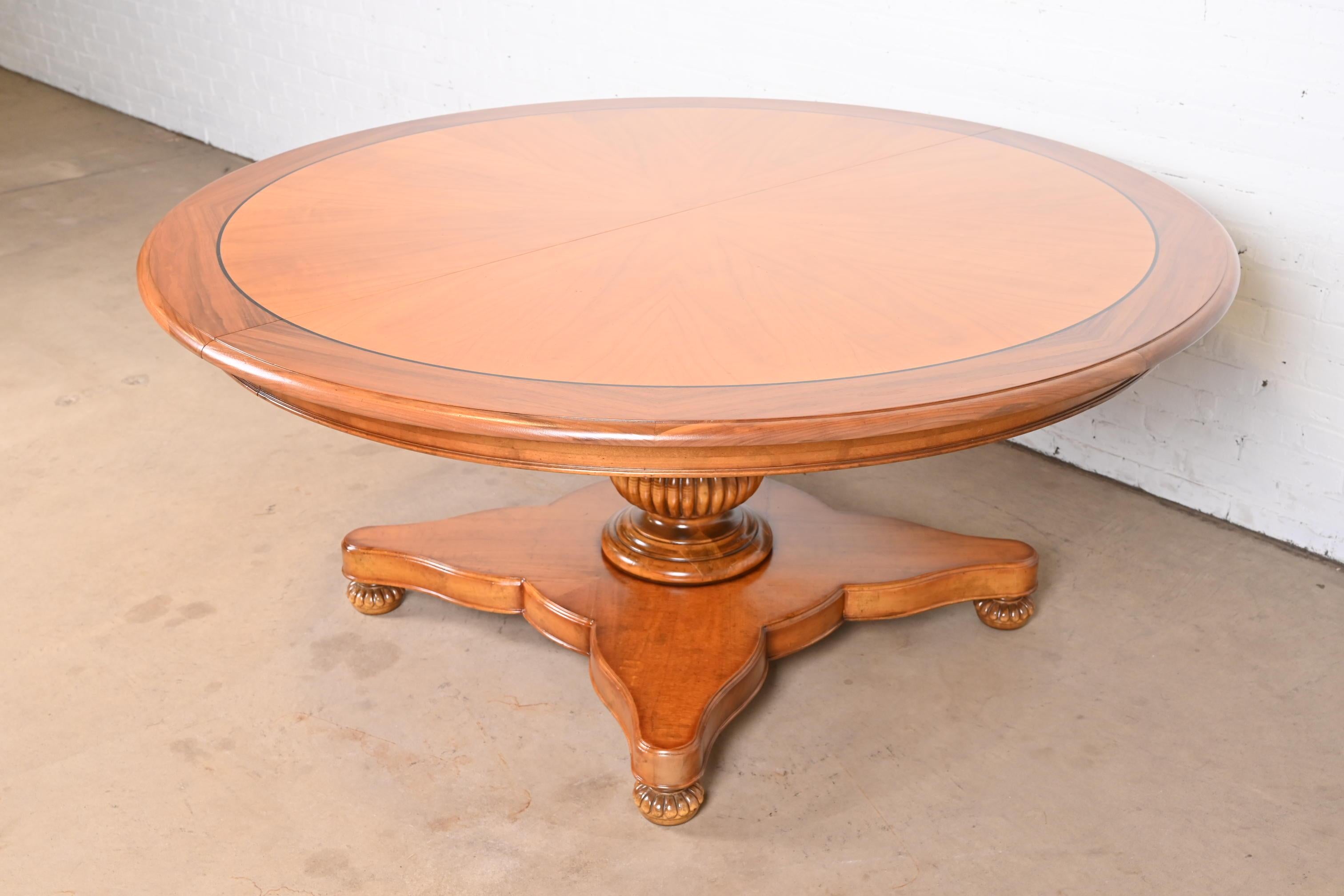 Baker Furniture Italian Provincial Pedestal Extension Dining Table, Refinished In Good Condition For Sale In South Bend, IN