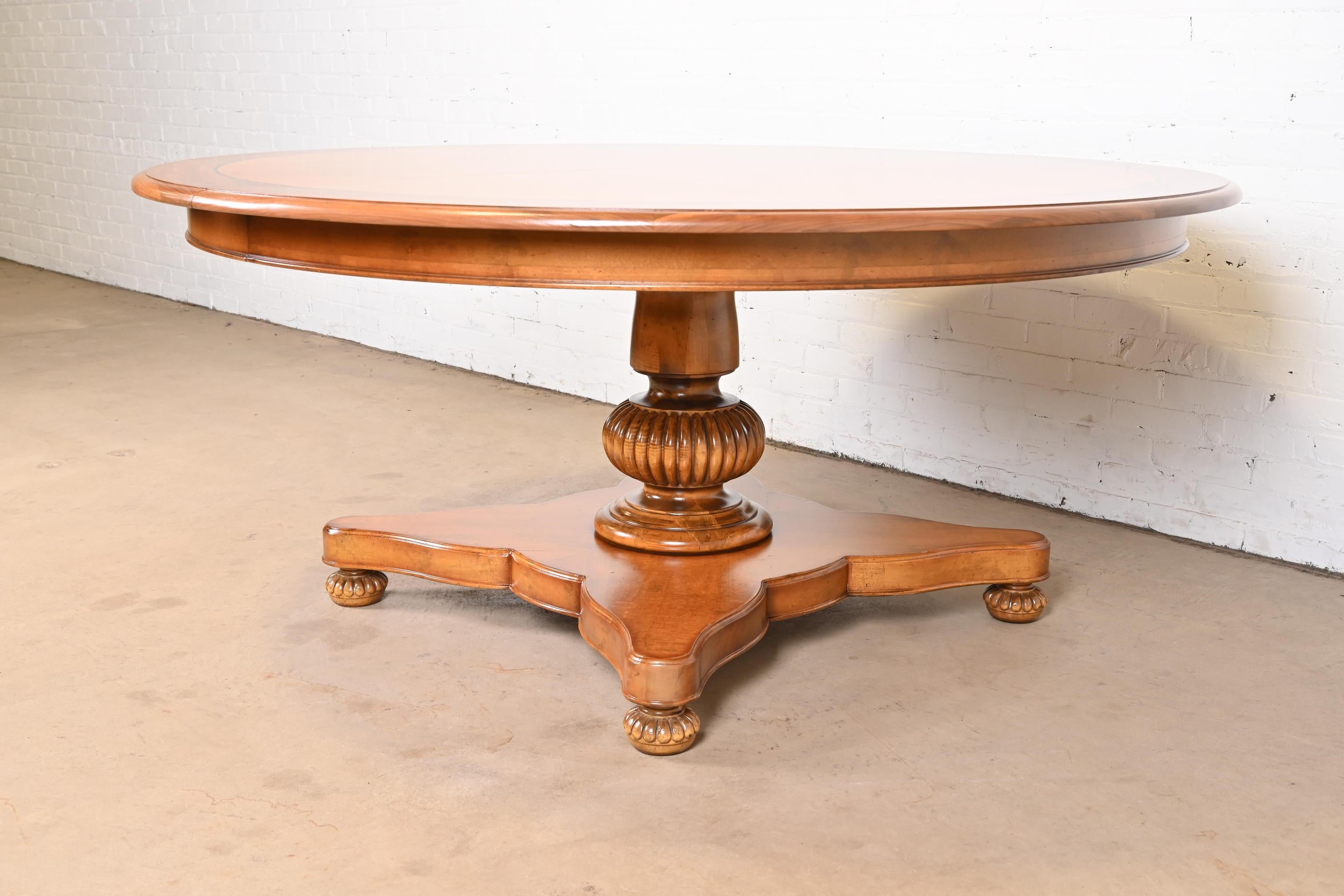 20th Century Baker Furniture Italian Provincial Pedestal Extension Dining Table, Refinished For Sale