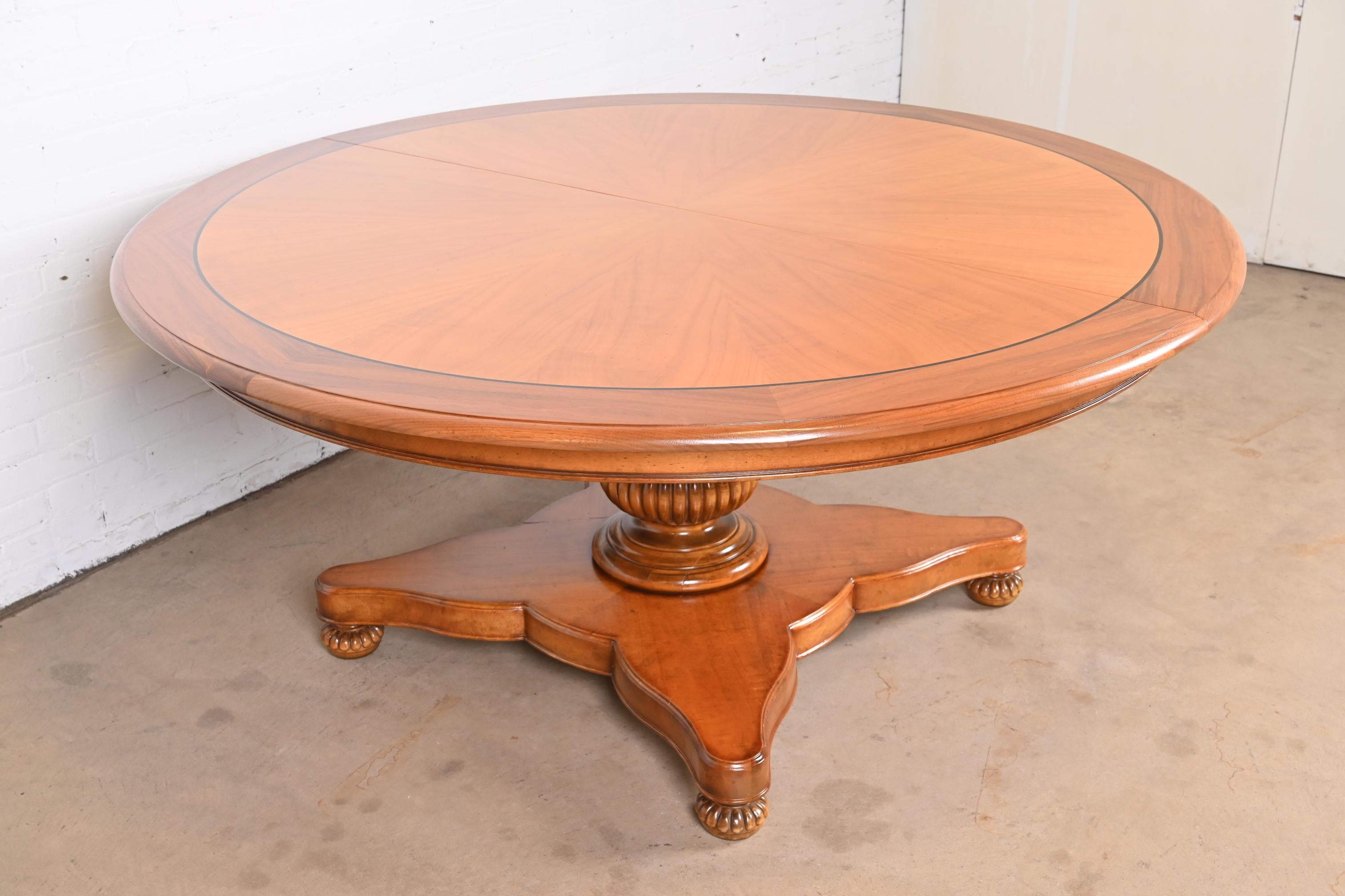 Wood Baker Furniture Italian Provincial Pedestal Extension Dining Table, Refinished For Sale