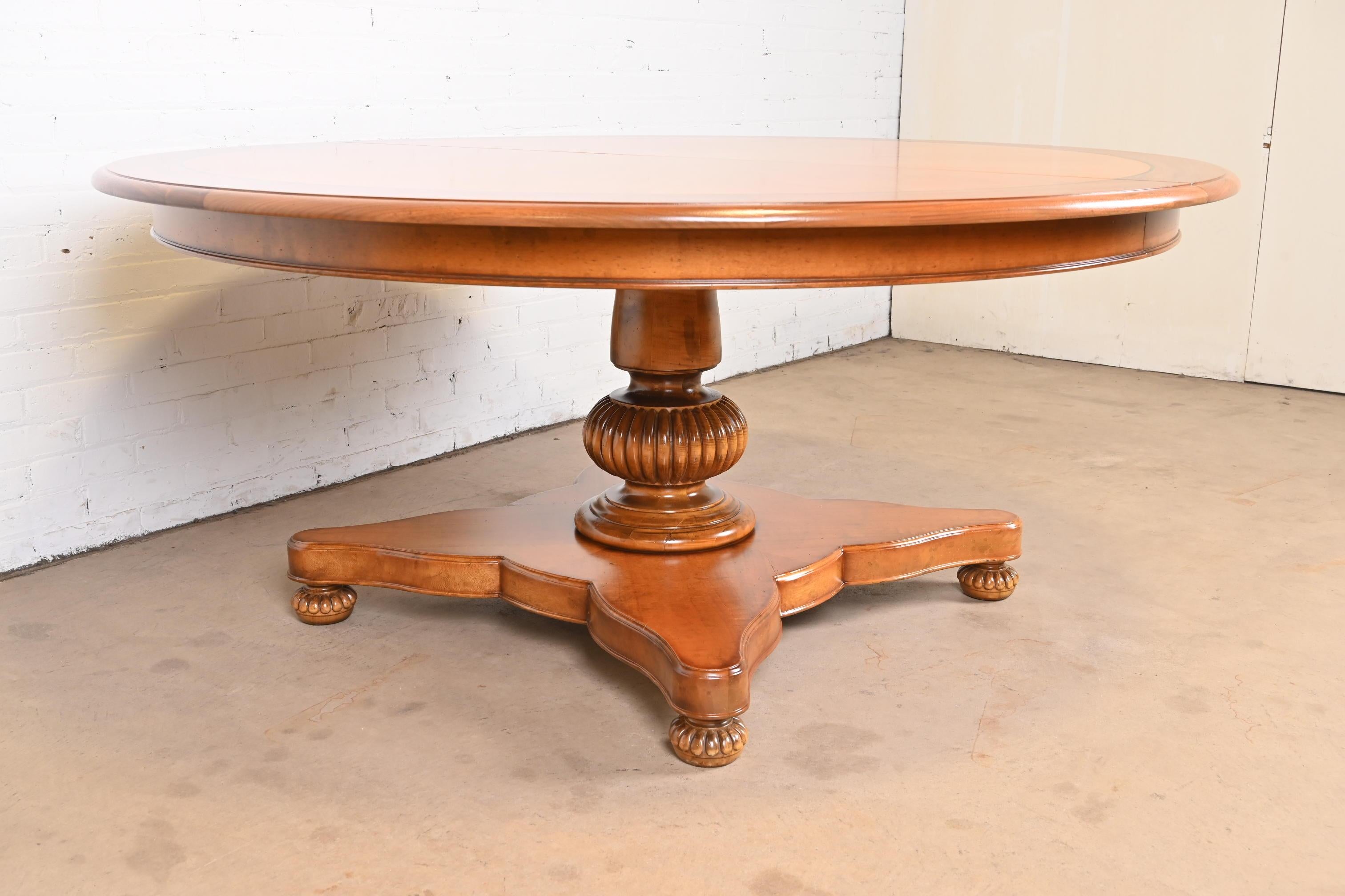 Baker Furniture Italian Provincial Pedestal Extension Dining Table, Refinished For Sale 1