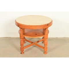 Mesa de té provincial italiana de pino y tapa de travertino Baker Furniture