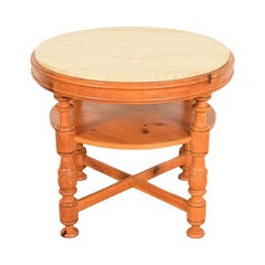 Mesa de té provincial italiana de pino y tapa de travertino Baker Furniture